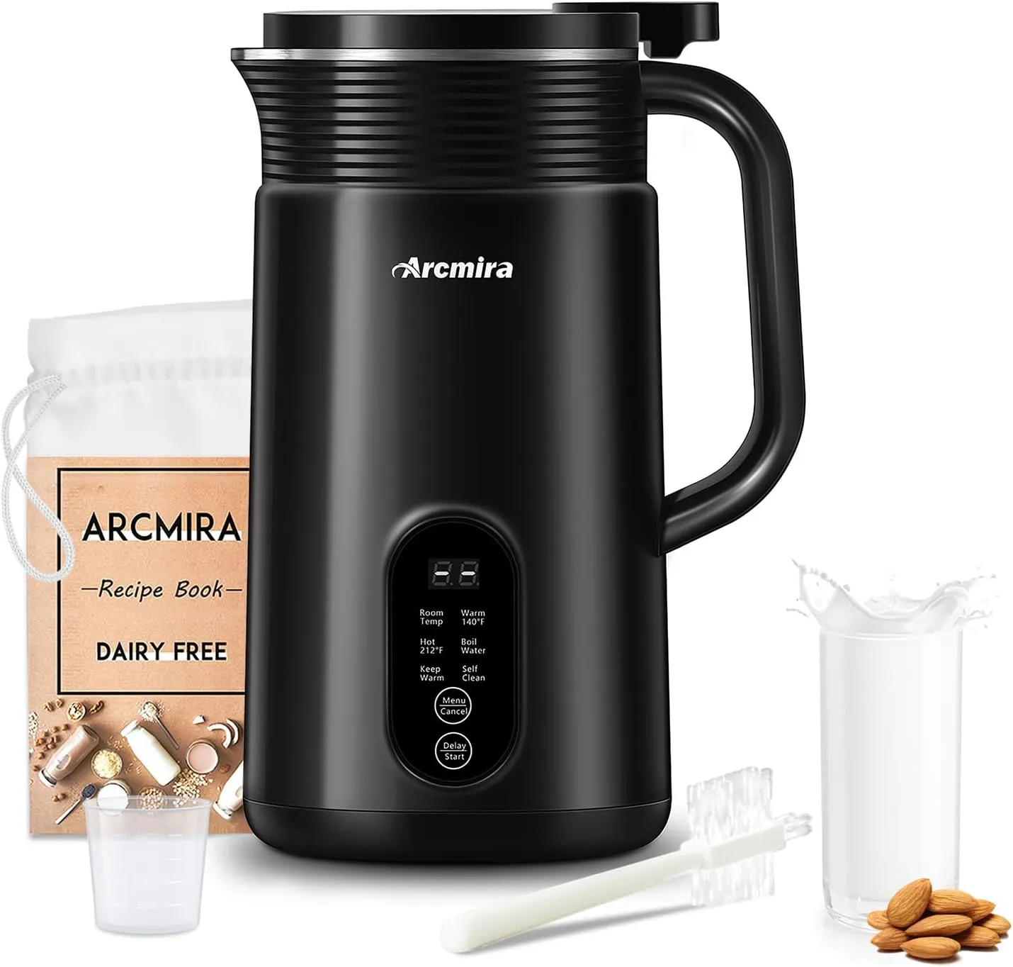 𝟲 𝗶𝗻 𝟭 Nut Milk Maker Machine, 20 oz(600ml) Homemade Almond, Soy, Oat, Plant-Based Milk and Non-Dairy Beverages, Almond Miilk Makerr with Delay Start/Boil Water/Keep Warm, Soy Milk Machine with Nut Milk Bag