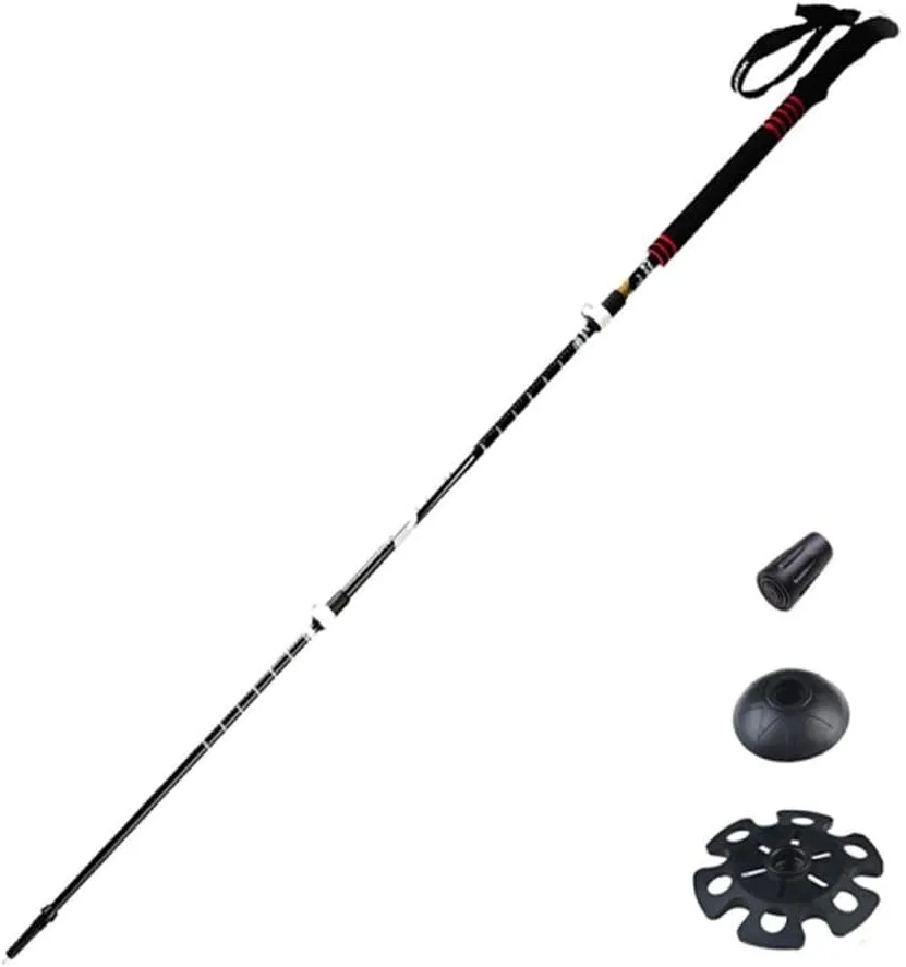 1-Pack Hiking Trekking Poles Lightweight Carbon Fiber Alpenstocks, Anti-Shock, Extended Foam Grips, Adjustable Length, with Tungsten Steel Tips and Accessories for Mountaineering