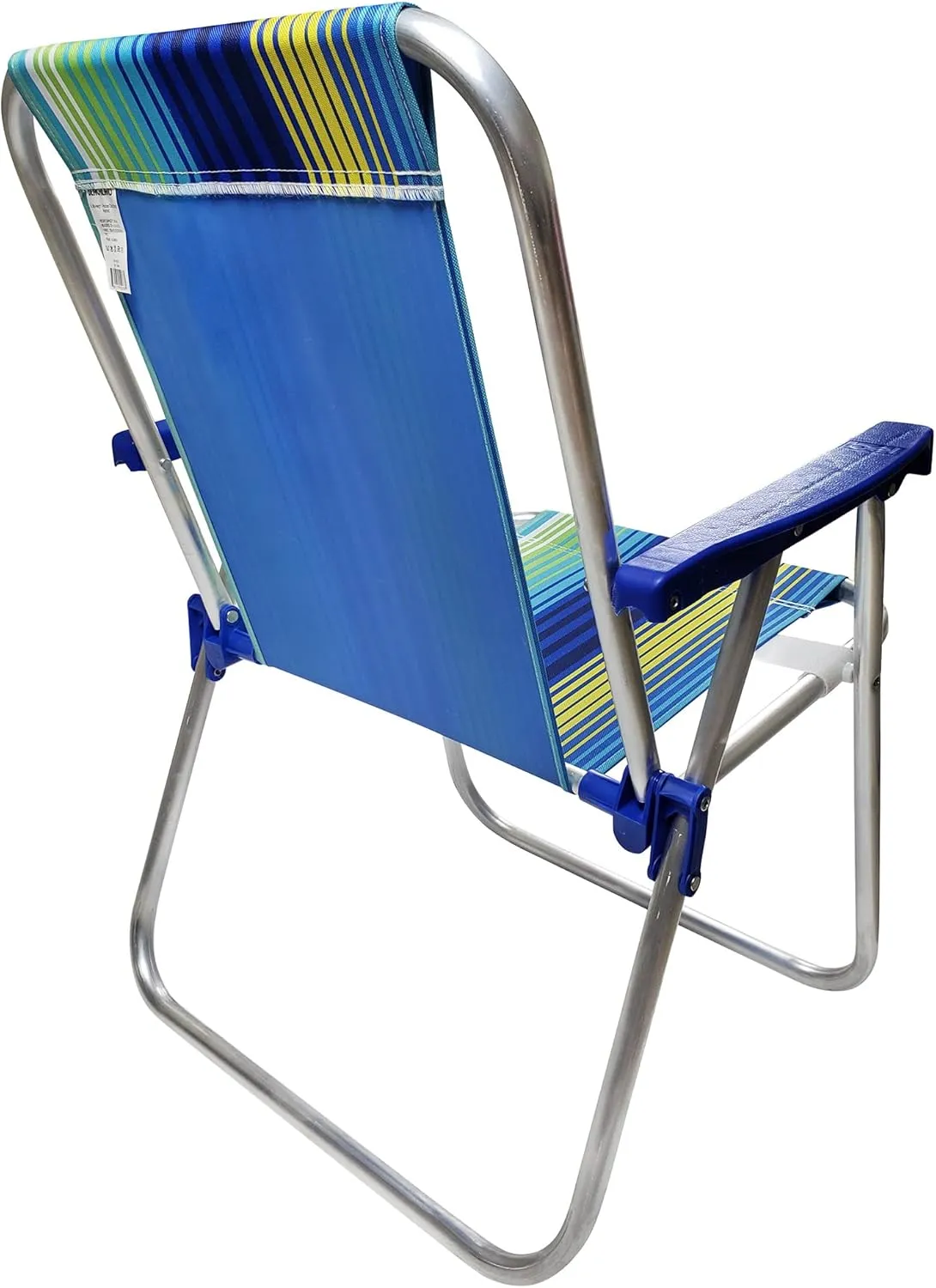 1 Position Aluminum Folding Mid Height Chair with Armrests - Lightweight Beach Chair - Small and Portable (1, Blue-Green Stripes)