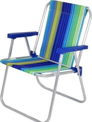 1 Position Aluminum Folding Mid Height Chair with Armrests - Lightweight Beach Chair - Small and Portable (1, Blue-Green Stripes)