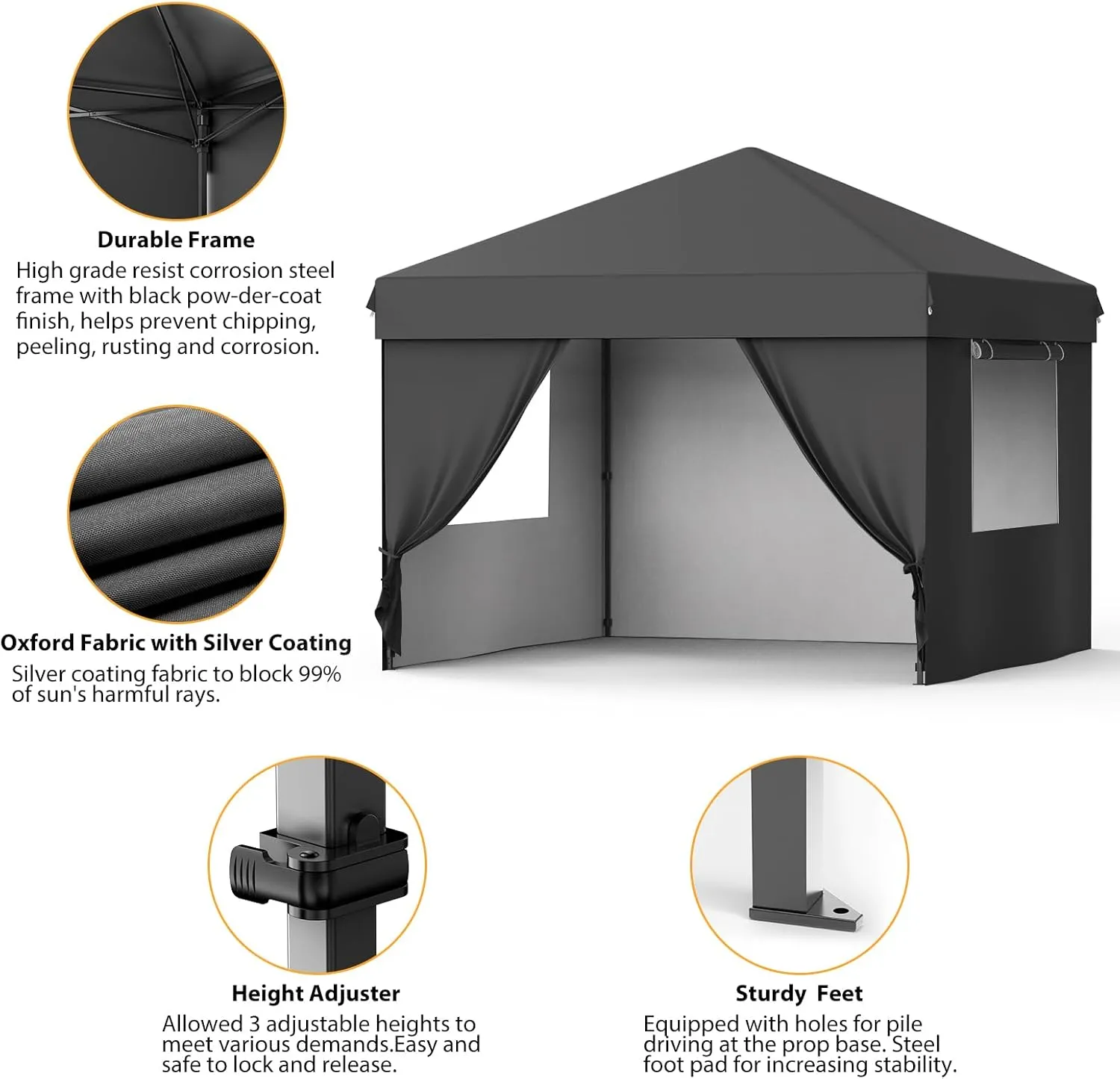 10 * 10 FT Pop Up Canopy Tent with Sidewalls for Party, Backyard, Patio, Garden