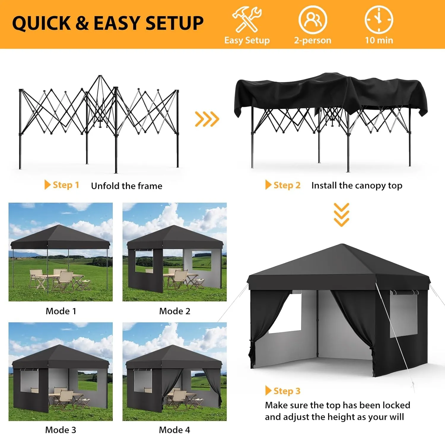 10 * 10 FT Pop Up Canopy Tent with Sidewalls for Party, Backyard, Patio, Garden