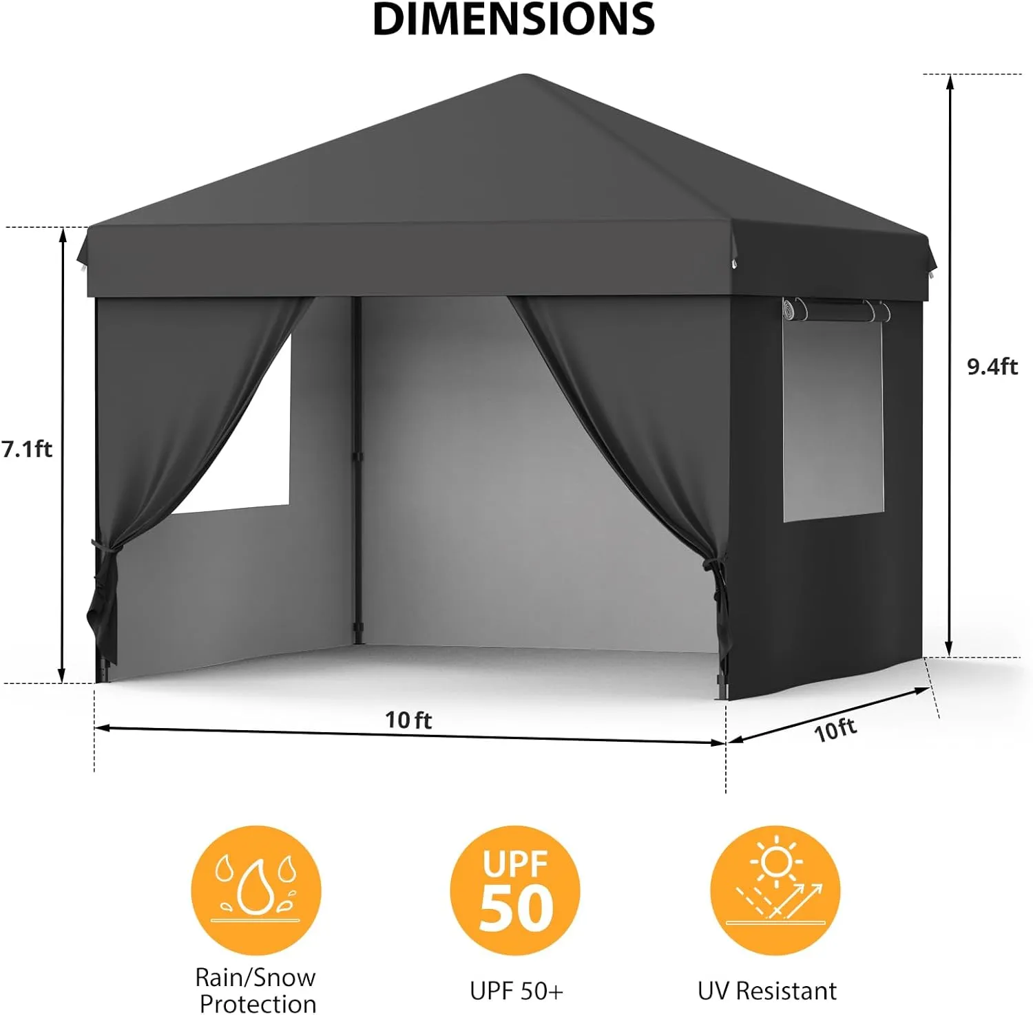 10 * 10 FT Pop Up Canopy Tent with Sidewalls for Party, Backyard, Patio, Garden