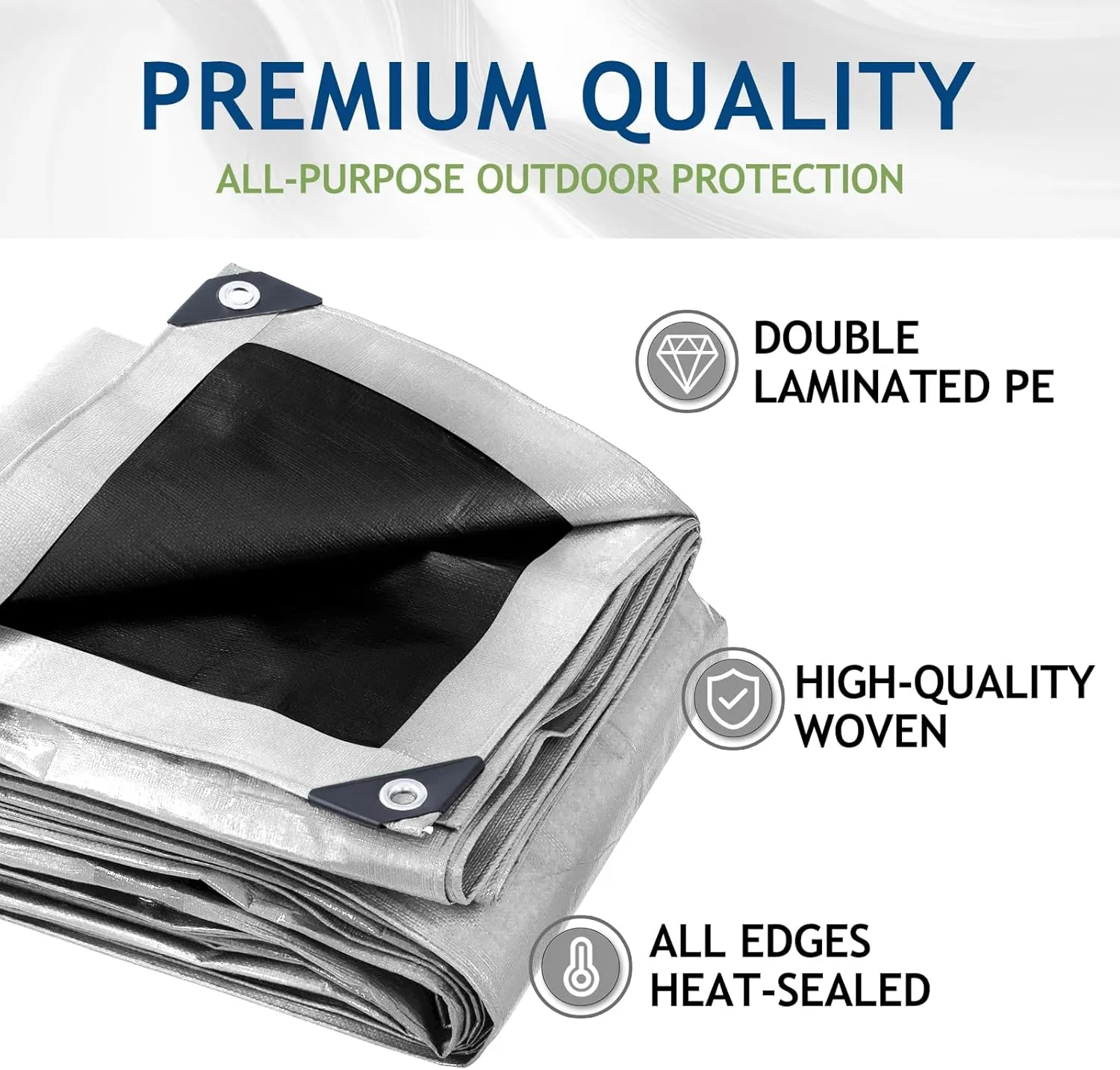 10 Mil Heavy Duty Waterproof Tarps, 8x10 Ft Finished Size Tarps, Premium Tarp with Metal Grommets & Reinforced Edge, Multipurpose Thick Tarp for Car, Boat, Roof, Camping - 2 Pack, Silver