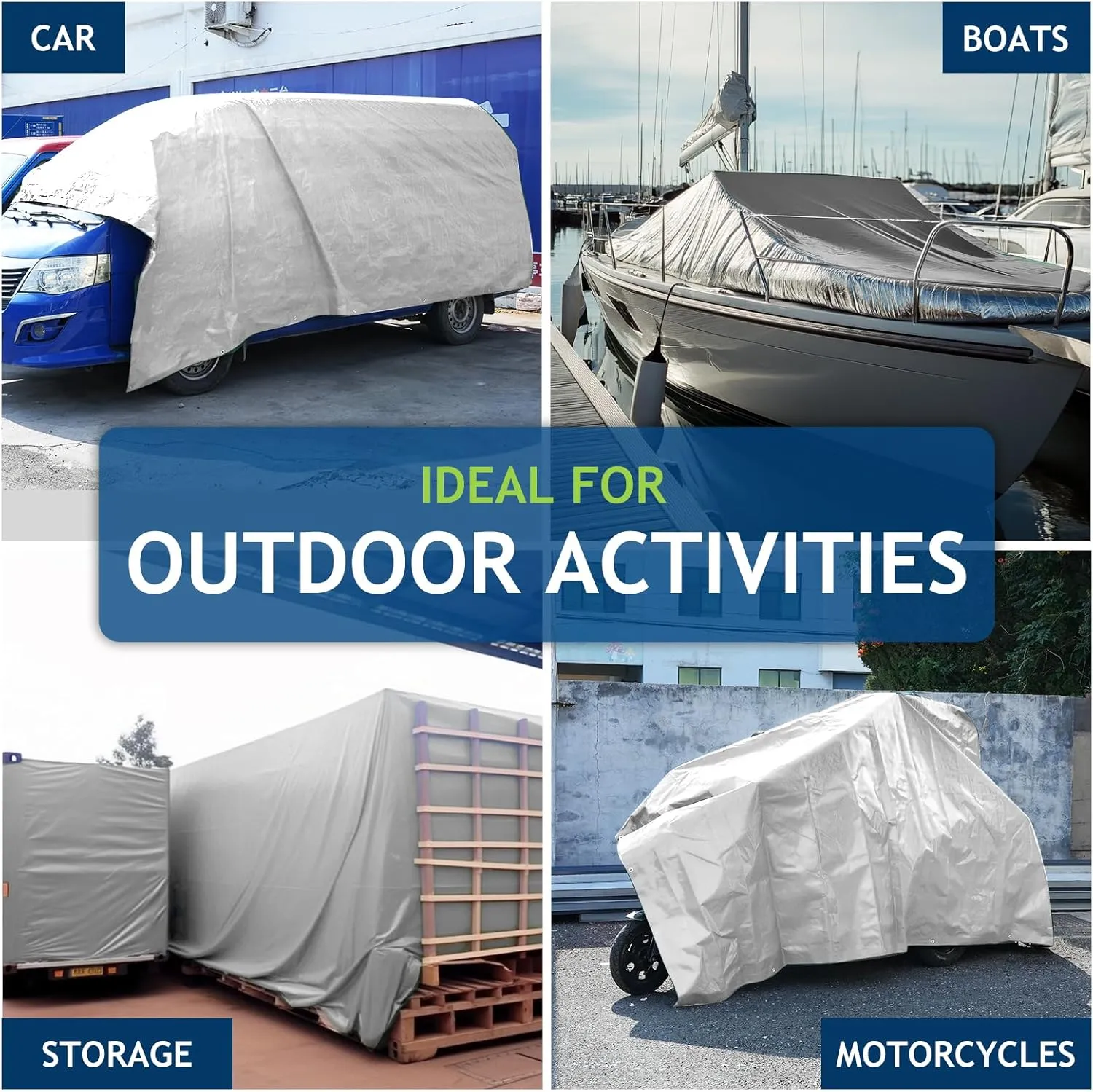 10 Mil Heavy Duty Waterproof Tarps, 8x10 Ft Finished Size Tarps, Premium Tarp with Metal Grommets & Reinforced Edge, Multipurpose Thick Tarp for Car, Boat, Roof, Camping - 2 Pack, Silver