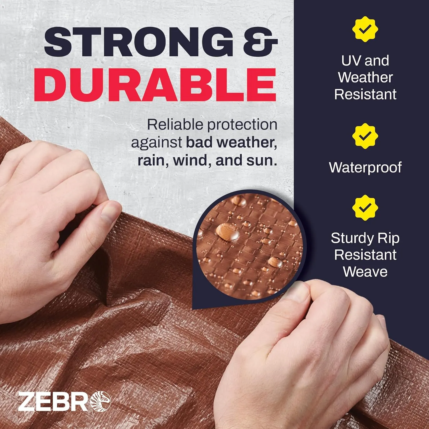 10' x 10' Brown/Silver Heavy Duty Tarp with Grommets Reinforced - 10 Mil Thick - Double Sided Plastic Waterproof Tarps - Large Tarpaulin Cover for Outdoor Camping Tent Tarp RV Roof Rain - Zebro
