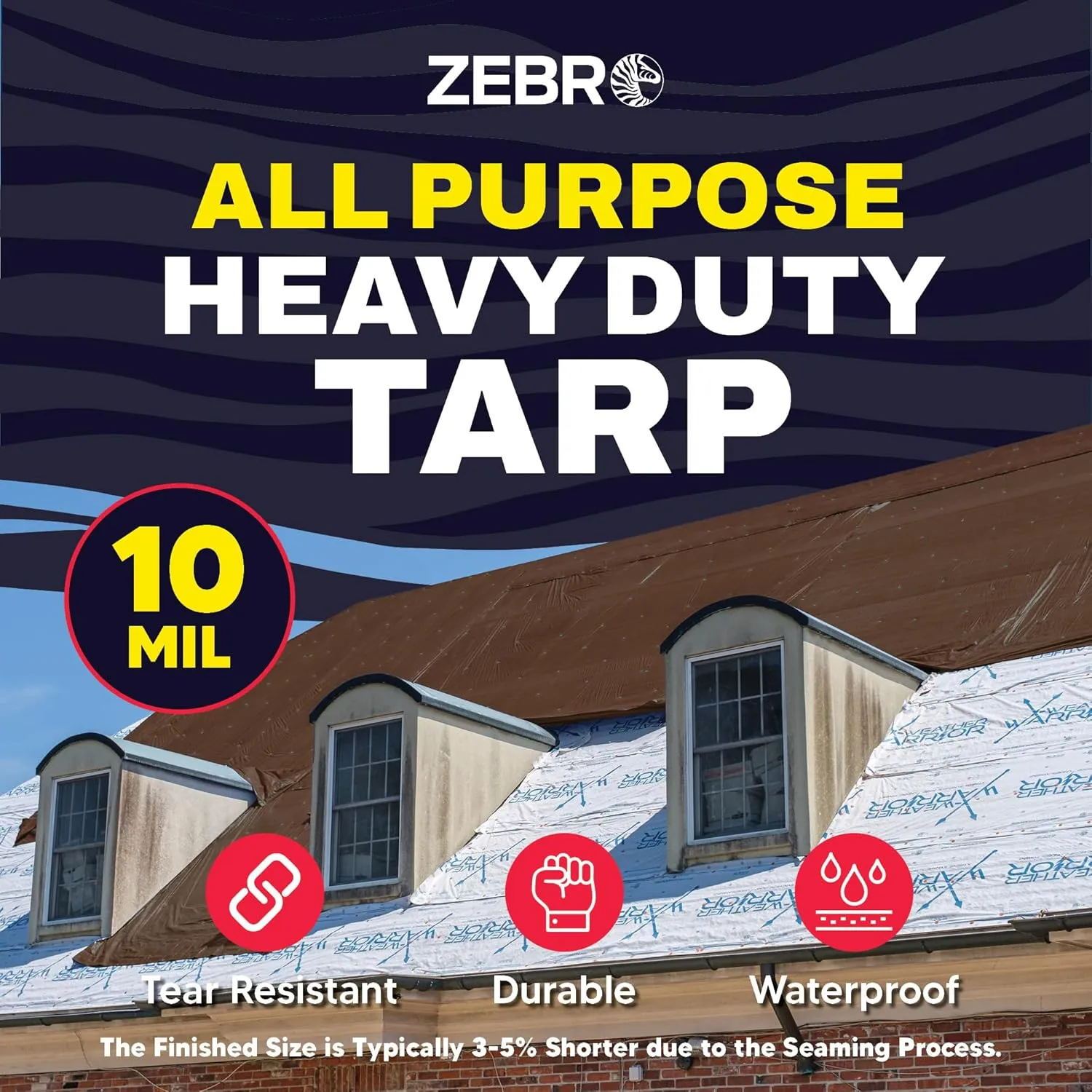 10' x 10' Brown/Silver Heavy Duty Tarp with Grommets Reinforced - 10 Mil Thick - Double Sided Plastic Waterproof Tarps - Large Tarpaulin Cover for Outdoor Camping Tent Tarp RV Roof Rain - Zebro
