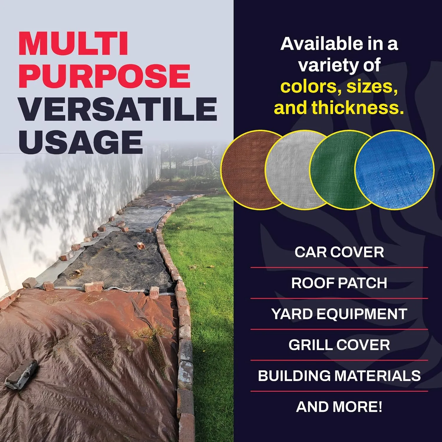 10' x 10' Brown/Silver Heavy Duty Tarp with Grommets Reinforced - 10 Mil Thick - Double Sided Plastic Waterproof Tarps - Large Tarpaulin Cover for Outdoor Camping Tent Tarp RV Roof Rain - Zebro