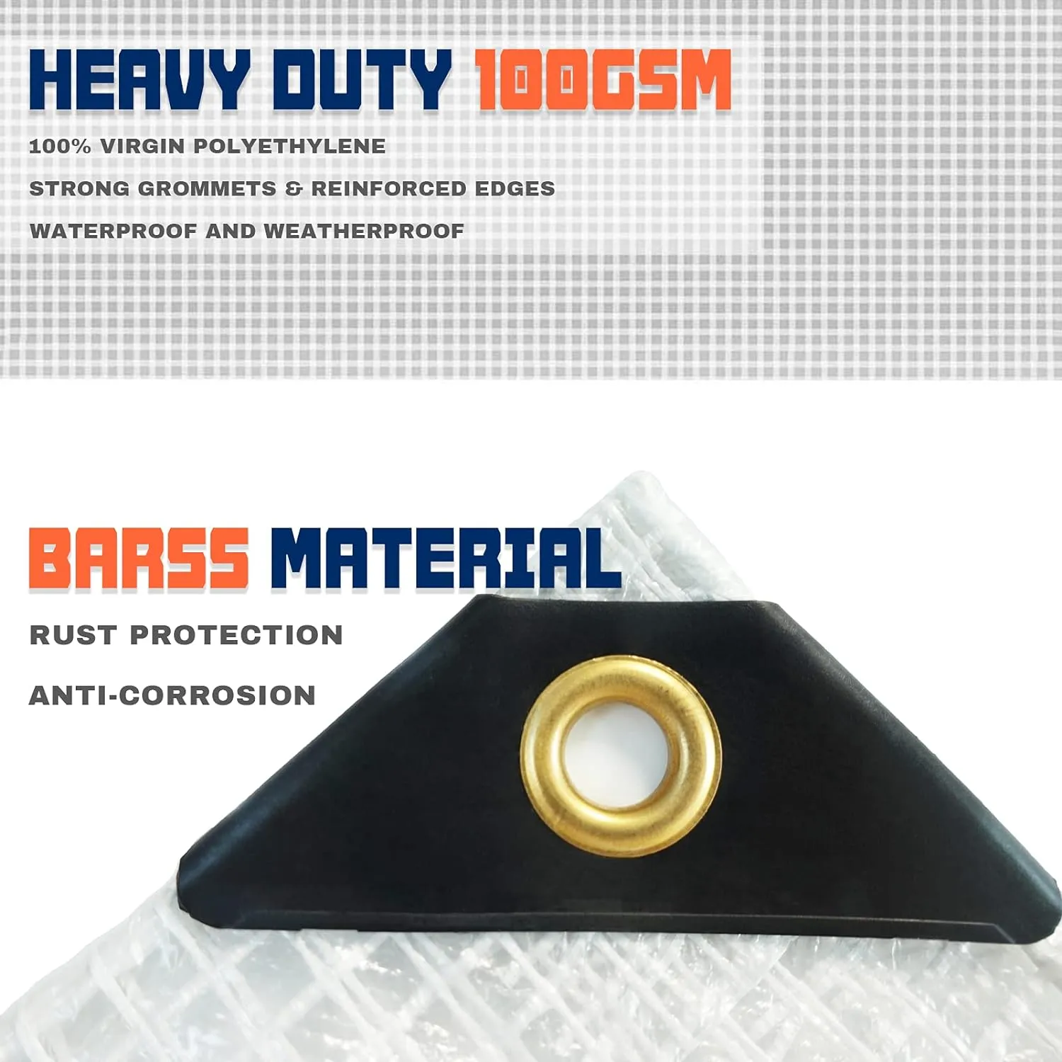 10 x 10Ft Heavy Duty Waterproof Tarps Reinforced Mesh Clear Tarp Cover Sheet & 6 PCS Bungee Balls