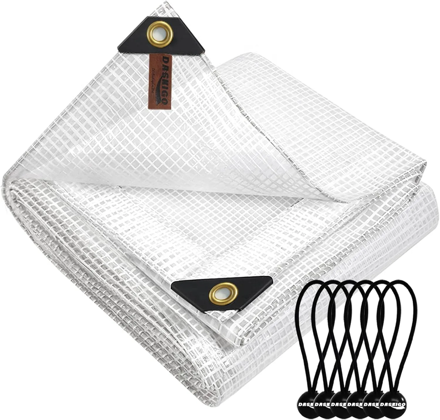 10 x 10Ft Heavy Duty Waterproof Tarps Reinforced Mesh Clear Tarp Cover Sheet & 6 PCS Bungee Balls