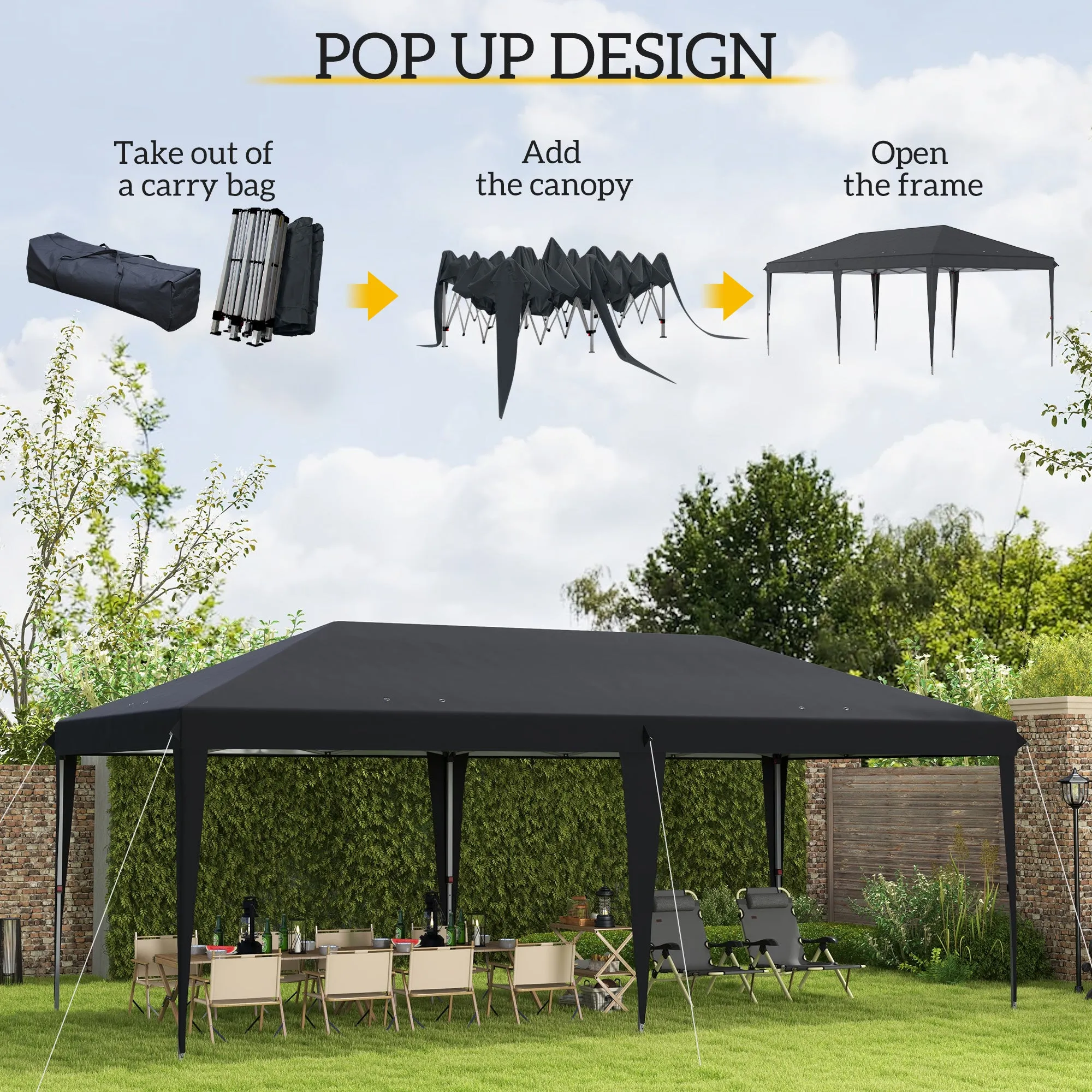 10' x 20' Heavy Duty Instant Pop-Up Canopy Tent with Sun Shade Shelter, Black
