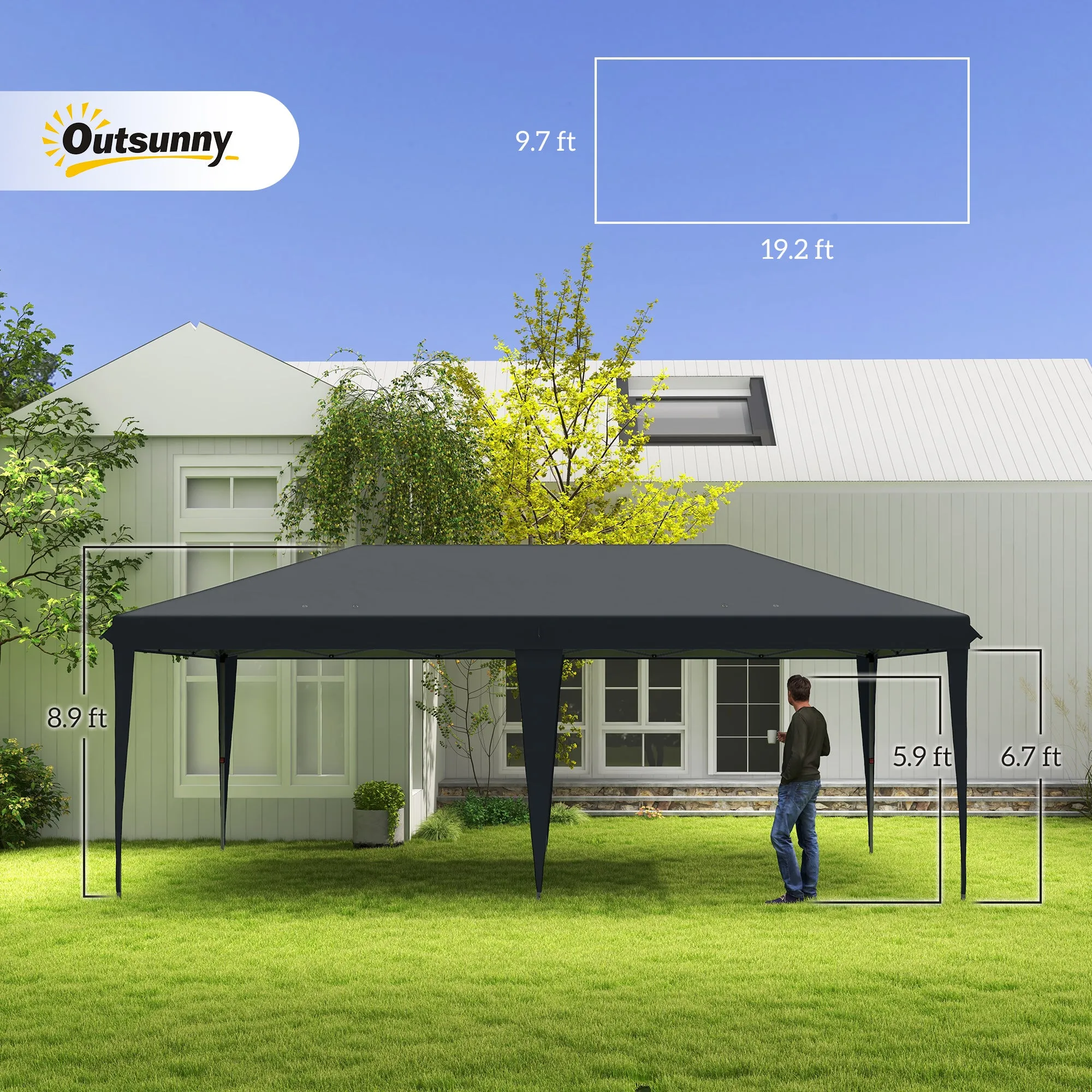 10' x 20' Heavy Duty Instant Pop-Up Canopy Tent with Sun Shade Shelter, Black