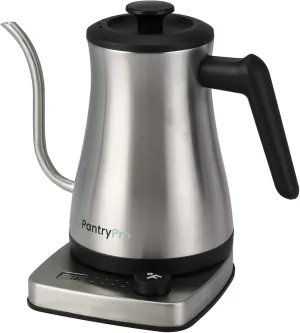 1.0L 1500W Rapid-Boil Electric Gooseneck Kettle - Stainless Steel Interior - Temperature Control, Auto Shut-Off, Boil-Dry Protection, LED Indicator - Steel