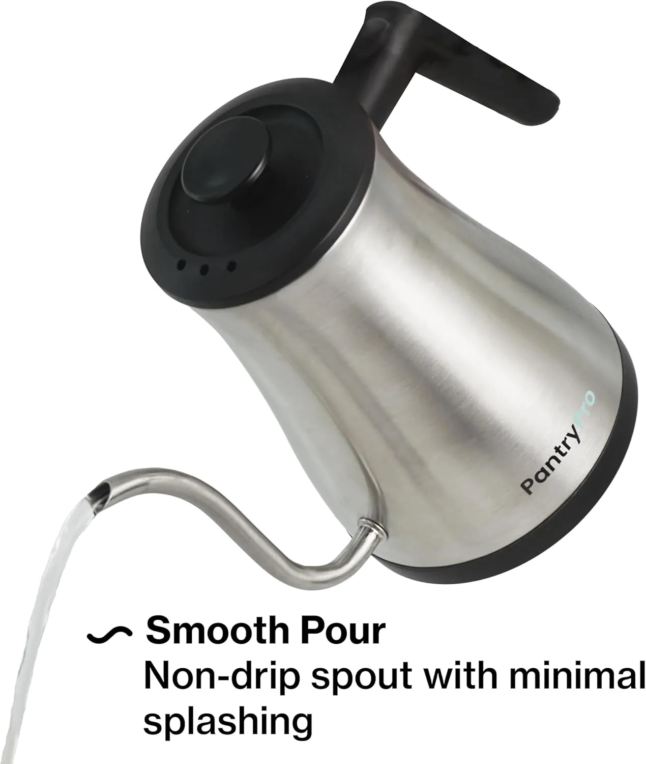 1.0L 1500W Rapid-Boil Electric Gooseneck Kettle - Stainless Steel Interior - Temperature Control, Auto Shut-Off, Boil-Dry Protection, LED Indicator - Steel