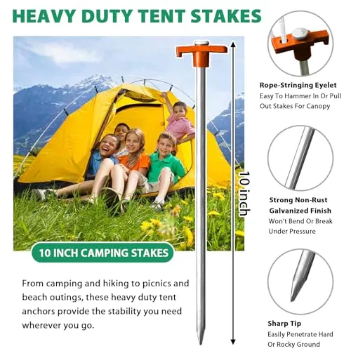 10pcs Galvanized Non-Rust Camping Family Tent/Pop Up Tent Stakes Canopy Anchors