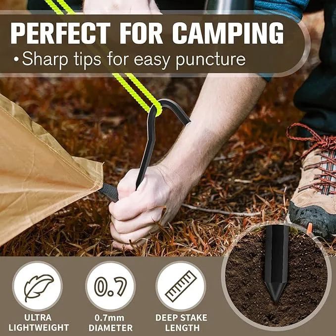 10Pcs Metal Tent Pegs with Hooks. 7 inches Durable Garden Stake Ground Anchors Awning Metal Hooks. Heavy Duty, Waterproof & rustproof. Ideal for Camping, Yard Decor, Picnic & tarp(Black)