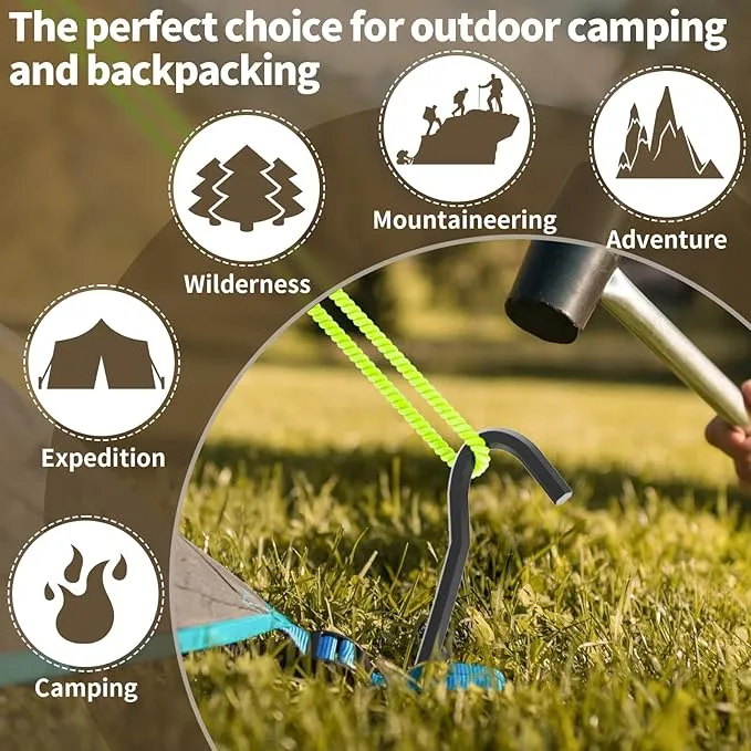 10Pcs Metal Tent Pegs with Hooks. 7 inches Durable Garden Stake Ground Anchors Awning Metal Hooks. Heavy Duty, Waterproof & rustproof. Ideal for Camping, Yard Decor, Picnic & tarp(Black)