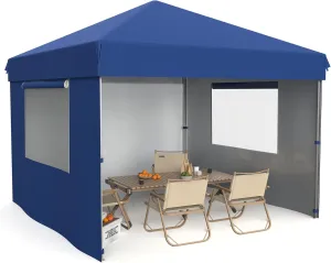 10x10 Pop Up Canopy Tent Outdoor Canopy with 3 Removable Sidewalls One-Person Set Up Heavy Duty Commercial Instant Tent Shelter-Blue