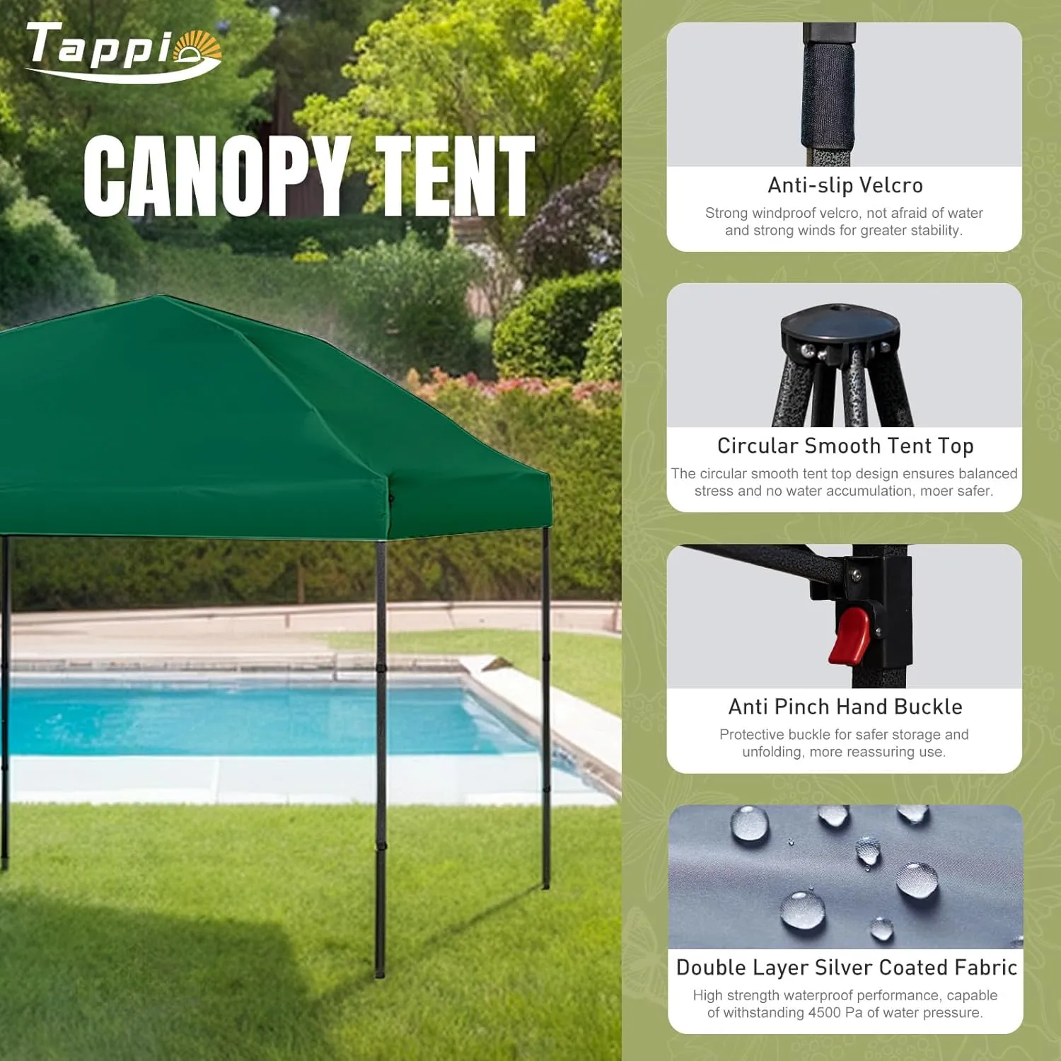10’x10’ Pop Up Canopy Tent, Outdoor Instant Canopy Patio Gazebo Event Tent, Portable Waterproof Pop-up Canopy with 8 Stakes, 4 Ropes, 4 Sandbags and 1Handbag for Party Camping Backyard