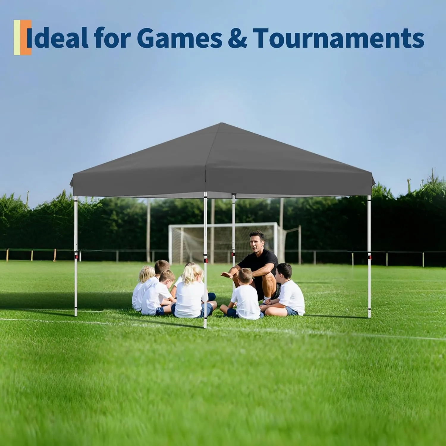 10x10 Pop Up Canopy with One Sidewalls - Easy Up Camping Tent with One Button Push Setup - 1 Roller Bag, 3 Adjustable Height, 4 Weight Bags for Deck, Garden, Sports, Beach, Party - Grey