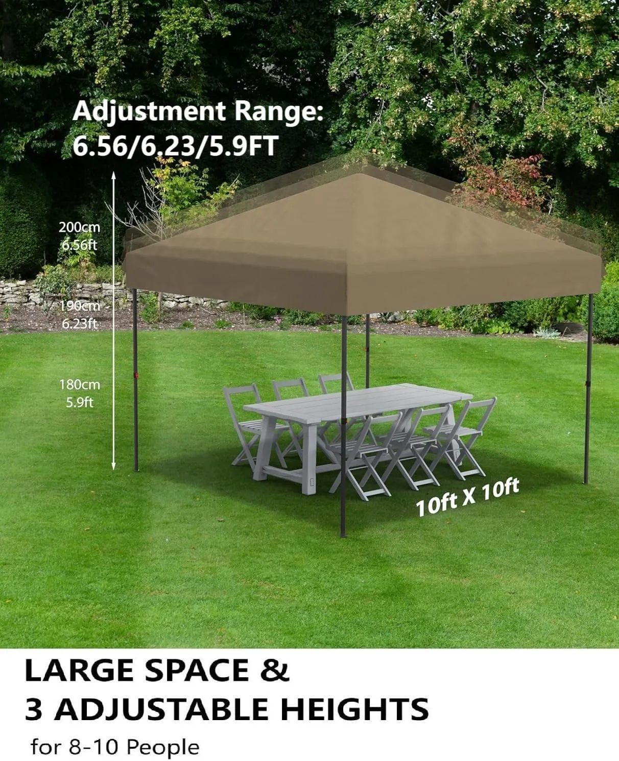 10X10 Pop Up Canopy with Removable Sidewalls and Windows, Adjustable Heights Canopy Tent with Wheeled Bag, 4 Sandbags, 4 Ropes & 8 Stakes, Instant Shelter for Events, Party, Camping, Garden (Brown)