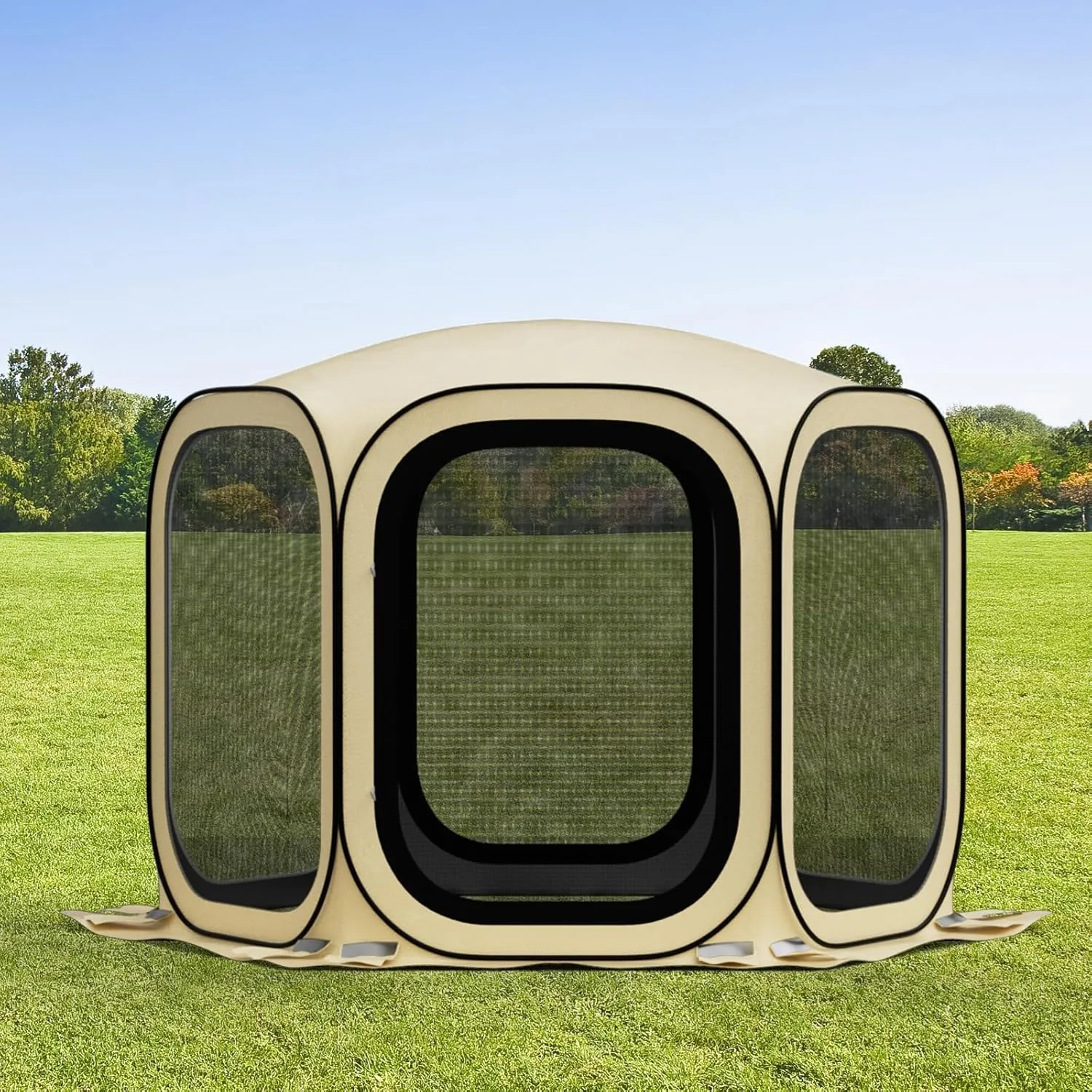 10x10 Pop-up Screen House Tent,Portable Screen Room for Outdoor with Storage Bag,Pop up Gazebo with Mosquito Netting,Screened in Canopy for Camping with 2 Zipper Entrances for Wading Pool/Deck/Traile