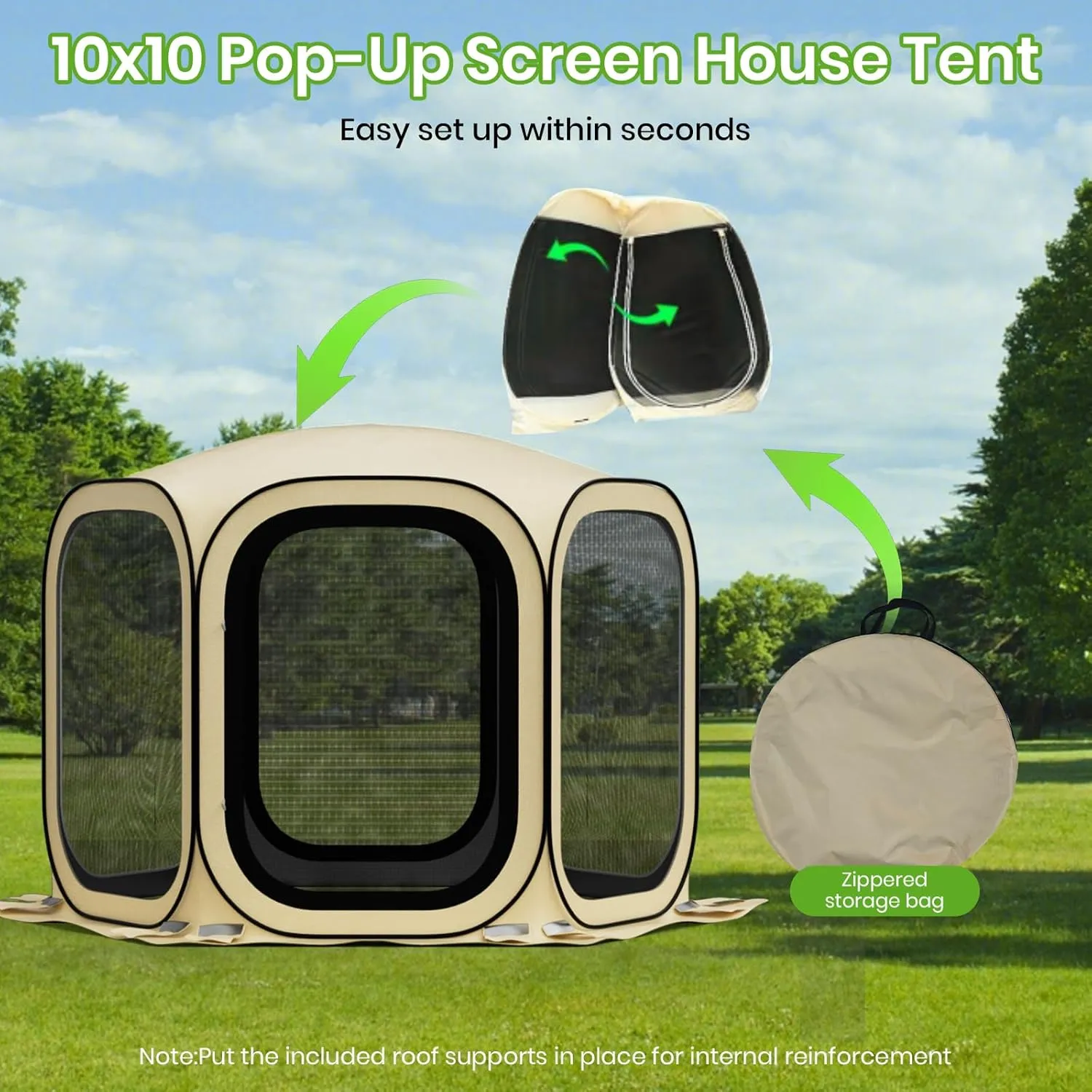 10x10 Pop-up Screen House Tent,Portable Screen Room for Outdoor with Storage Bag,Pop up Gazebo with Mosquito Netting,Screened in Canopy for Camping with 2 Zipper Entrances for Wading Pool/Deck/Traile