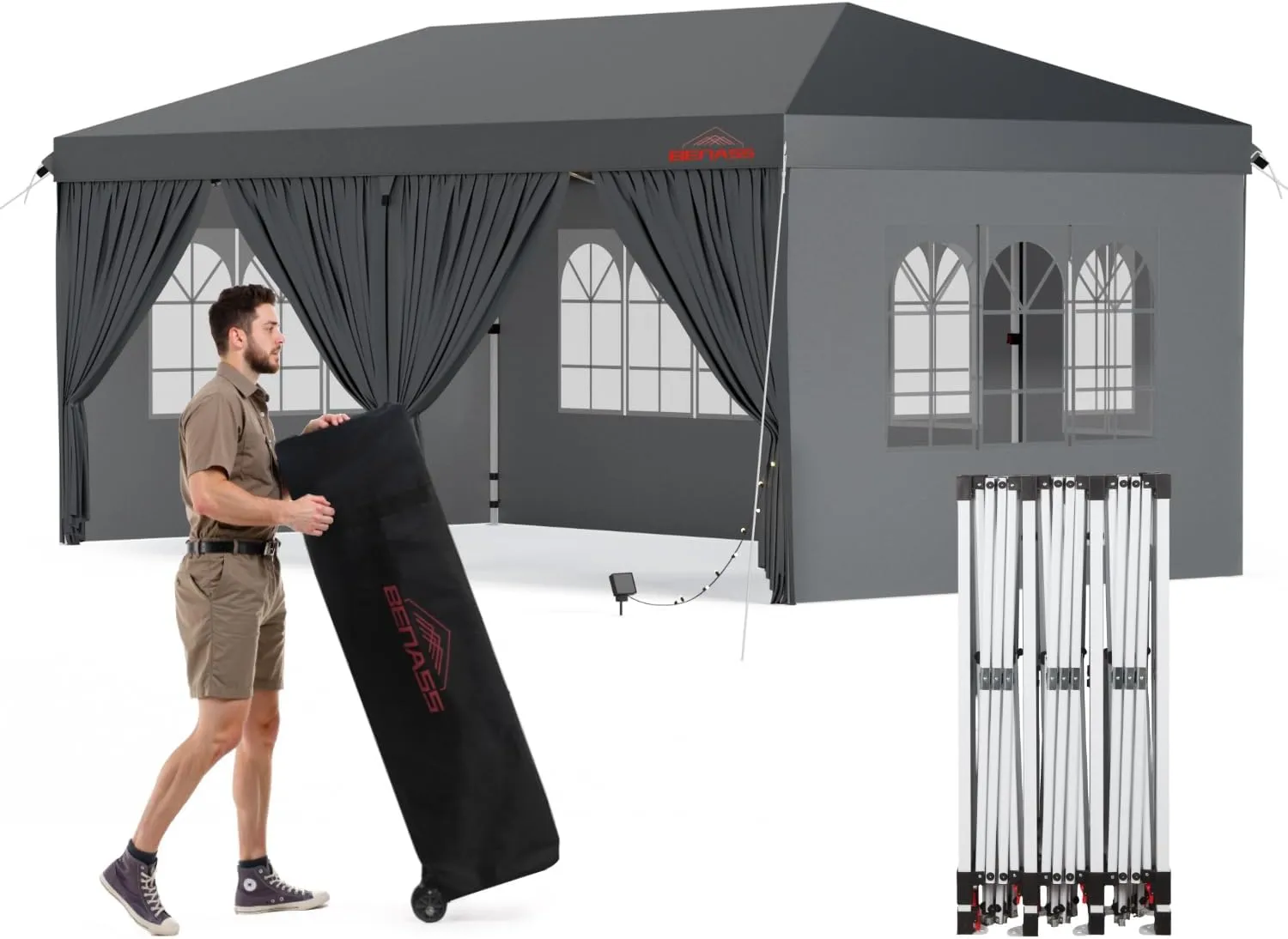 10x20 Pop Up Canopy Tent with Sidewalls, Heavy Duty Tents for Parties, Grey