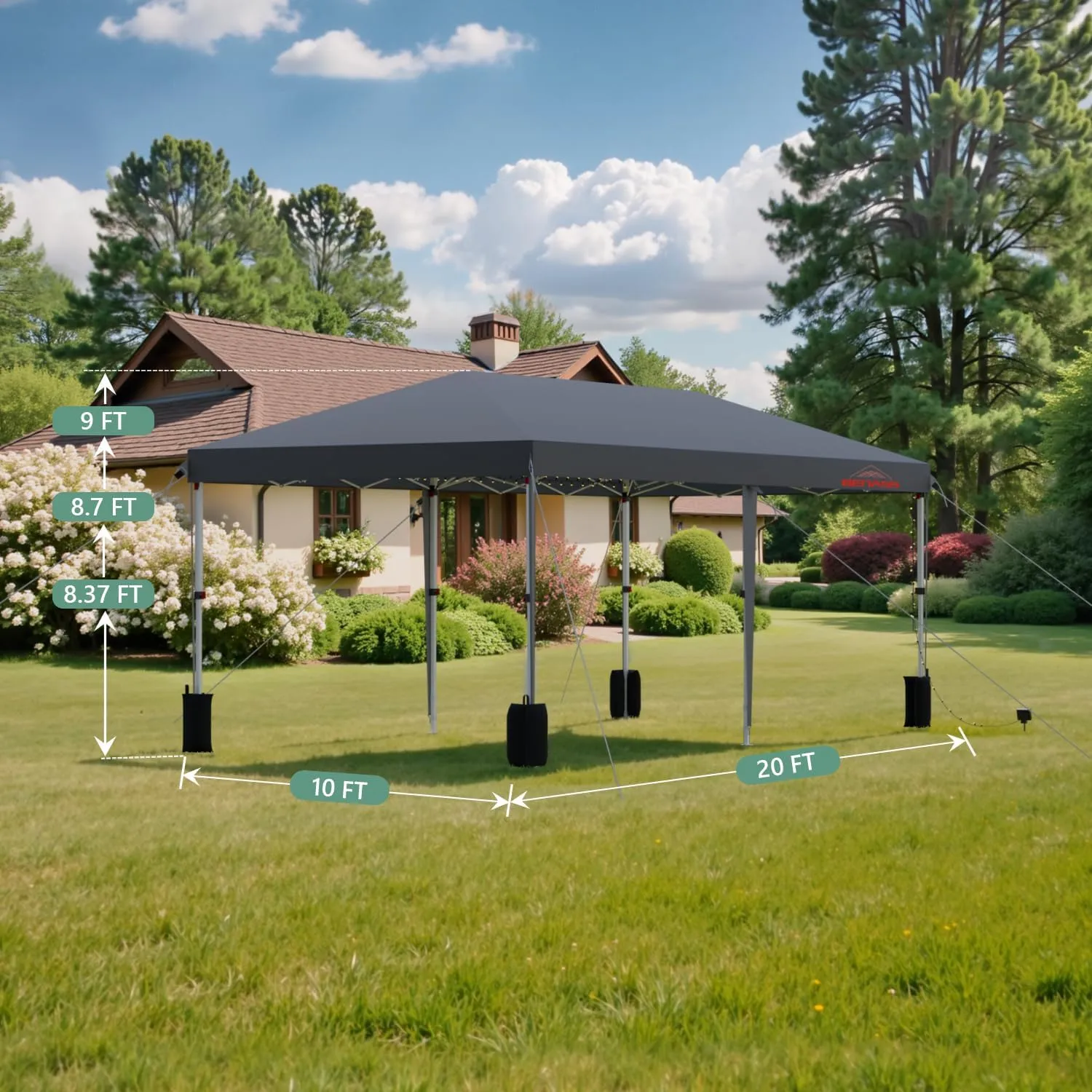 10x20 Pop Up Canopy Tent with Sidewalls, Heavy Duty Tents for Parties, Grey