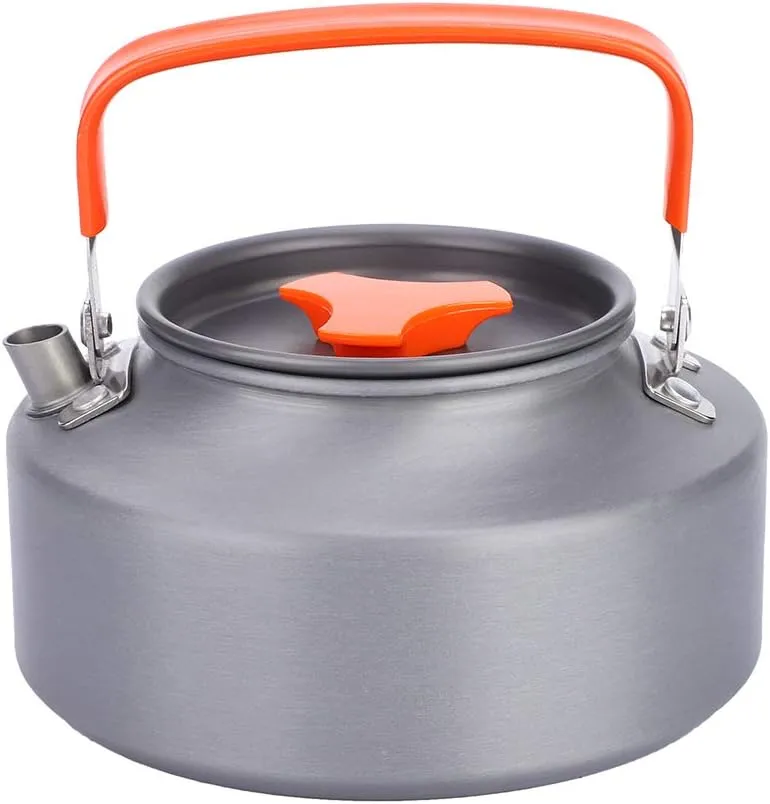 1.1L Aluminum Camping Kettle for Open Fire with Folding Handle, Portable Camping Coffee Pot with Short Spout for Camping Hiking Kitchen