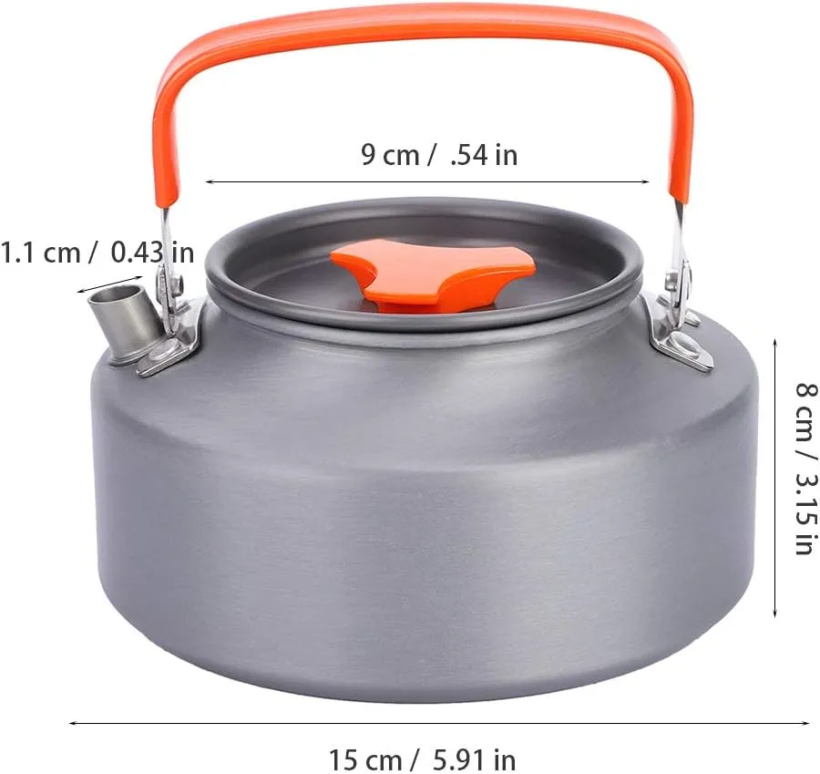 1.1L Aluminum Camping Kettle for Open Fire with Folding Handle, Portable Camping Coffee Pot with Short Spout for Camping Hiking Kitchen