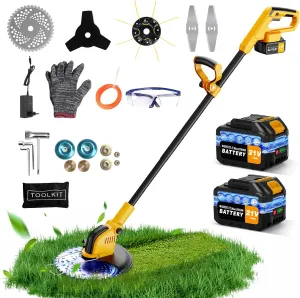 12 Inch Electric Weed Wacker, Lightweight Electric Weed Eater,800W Brushless Motor, 6000mAH, 2 Batteries, Multifunctional Grass Trimmer Lawn Tool,Yellow
