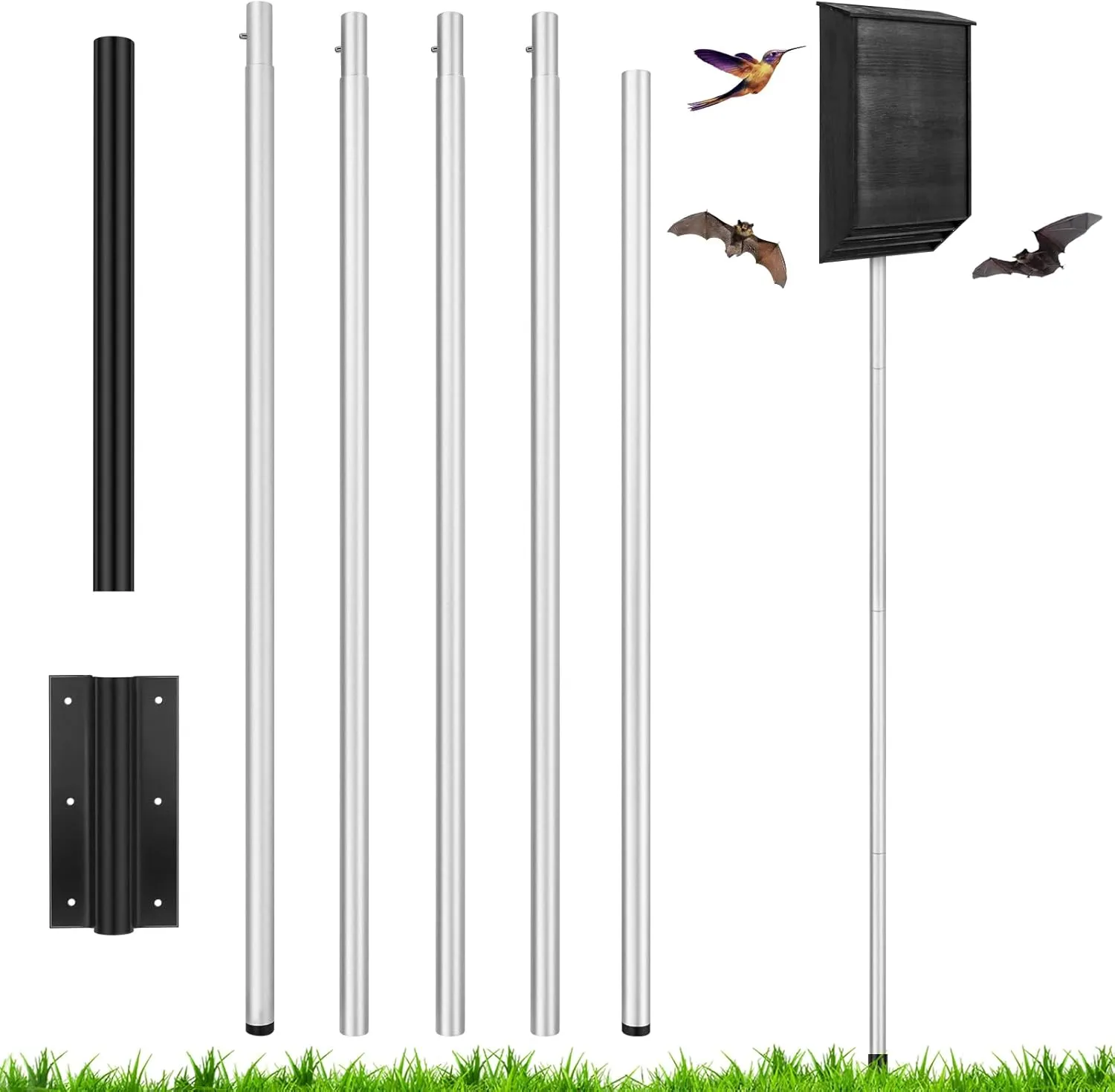 15 FT Telescoping Purple Martin Bird House Bat House Pole with Ground Socket for Outdoor