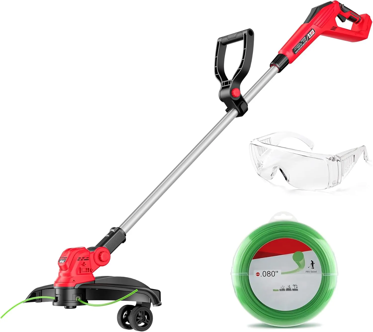 15 INCH Weed Wacker Compatible with Milwaukee 18V Batteries, Cordless String Trimmer & Edger, Brushless Motor, Extendable Pole, Extra Complimentary Weeding Rope *1(Tools only)