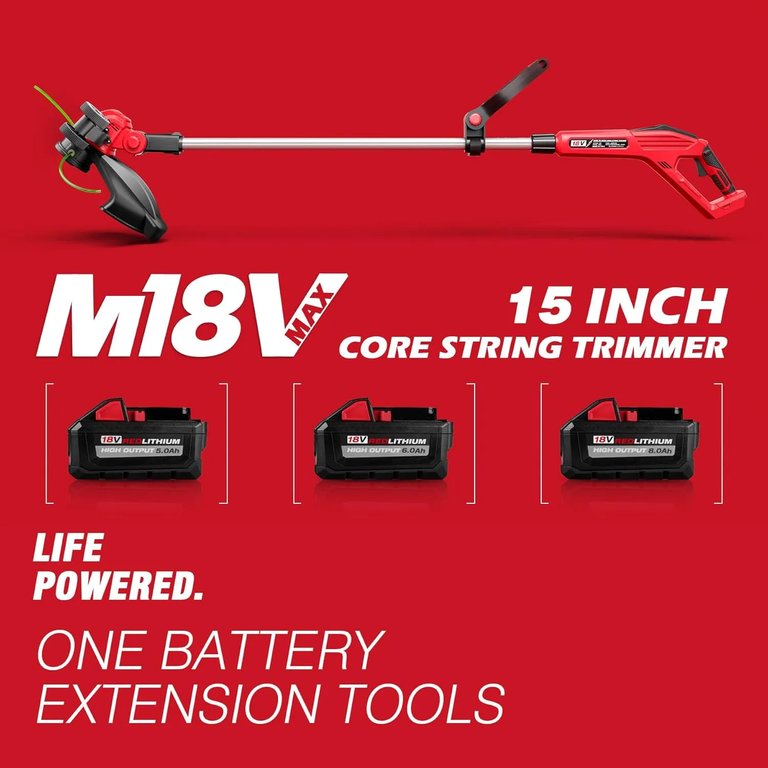 15 INCH Weed Wacker Compatible with Milwaukee 18V Batteries, Cordless String Trimmer & Edger, Brushless Motor, Extendable Pole, Extra Complimentary Weeding Rope *1(Tools only)