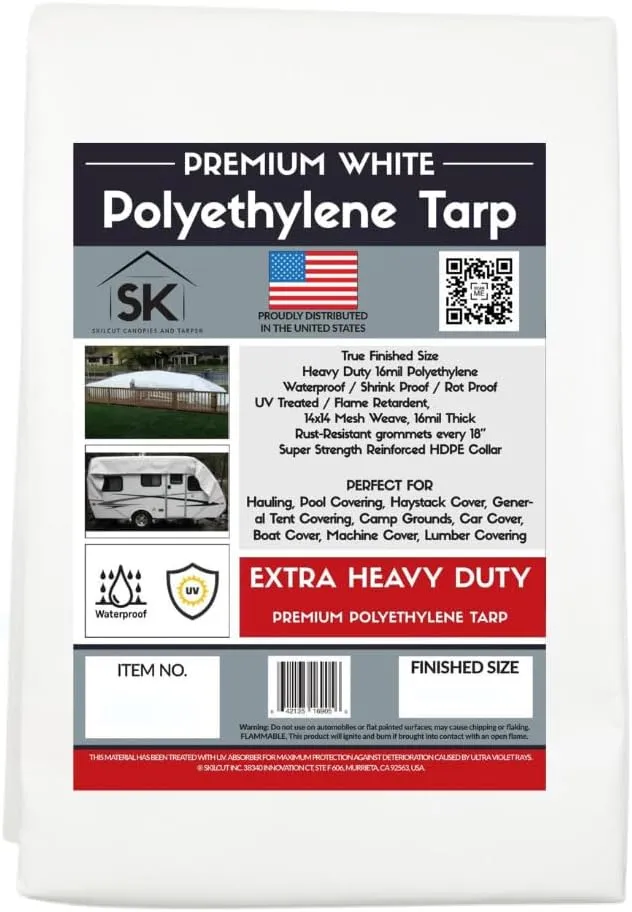 16 Mil Extra Heavy Duty Poly Tarp - Waterproof Tarp with True Size, UV Protection, Tear Resistance, Arctic Flexibility & Reinforced Corners 6x16
