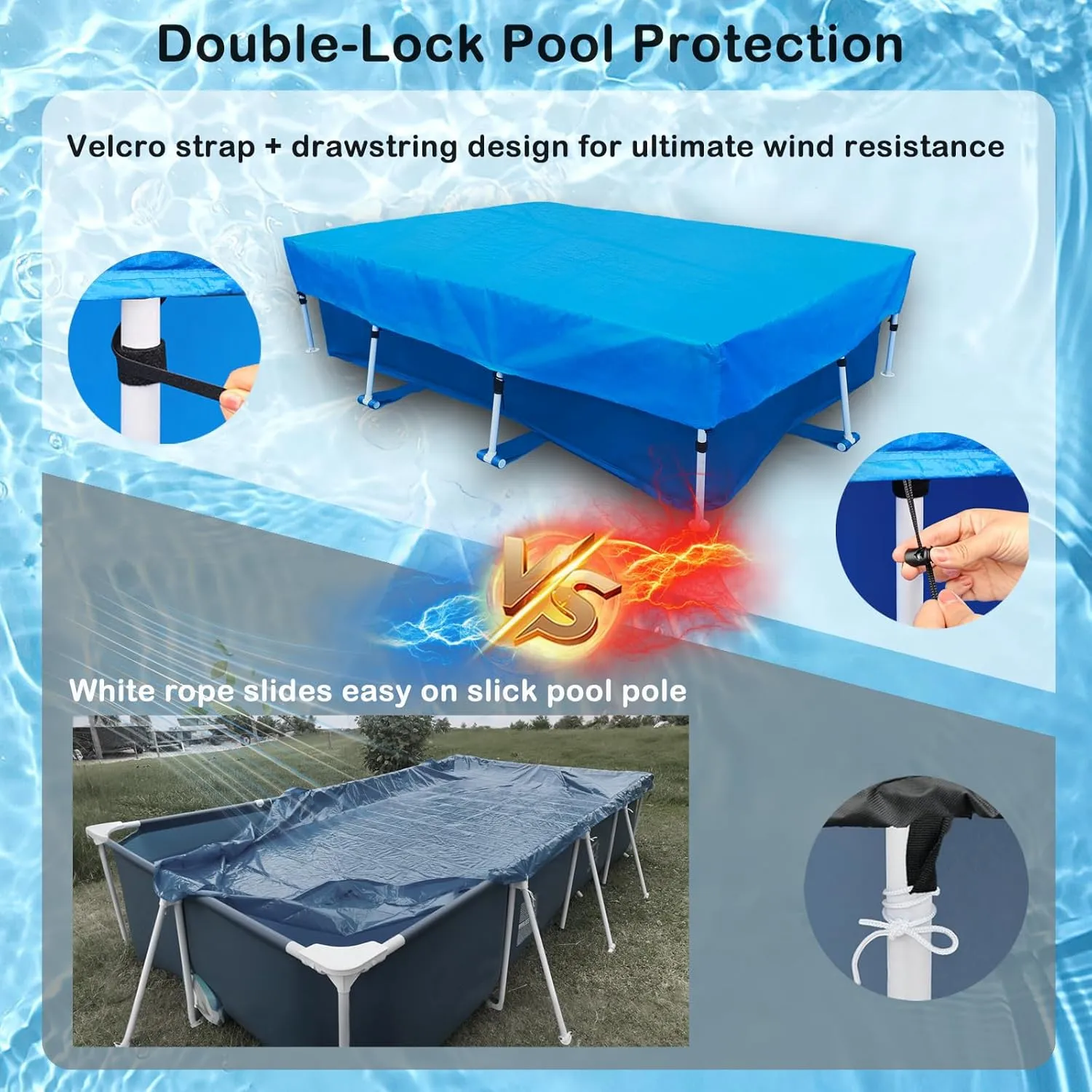 177 X 87 in Pool Cover 14 ft Frame Rectangle Swimming 14 x 7 Pool Cover Rectangular Above Ground 178" x 86" Dust Proof Rain Proof Durable PE Blue Paddling Family