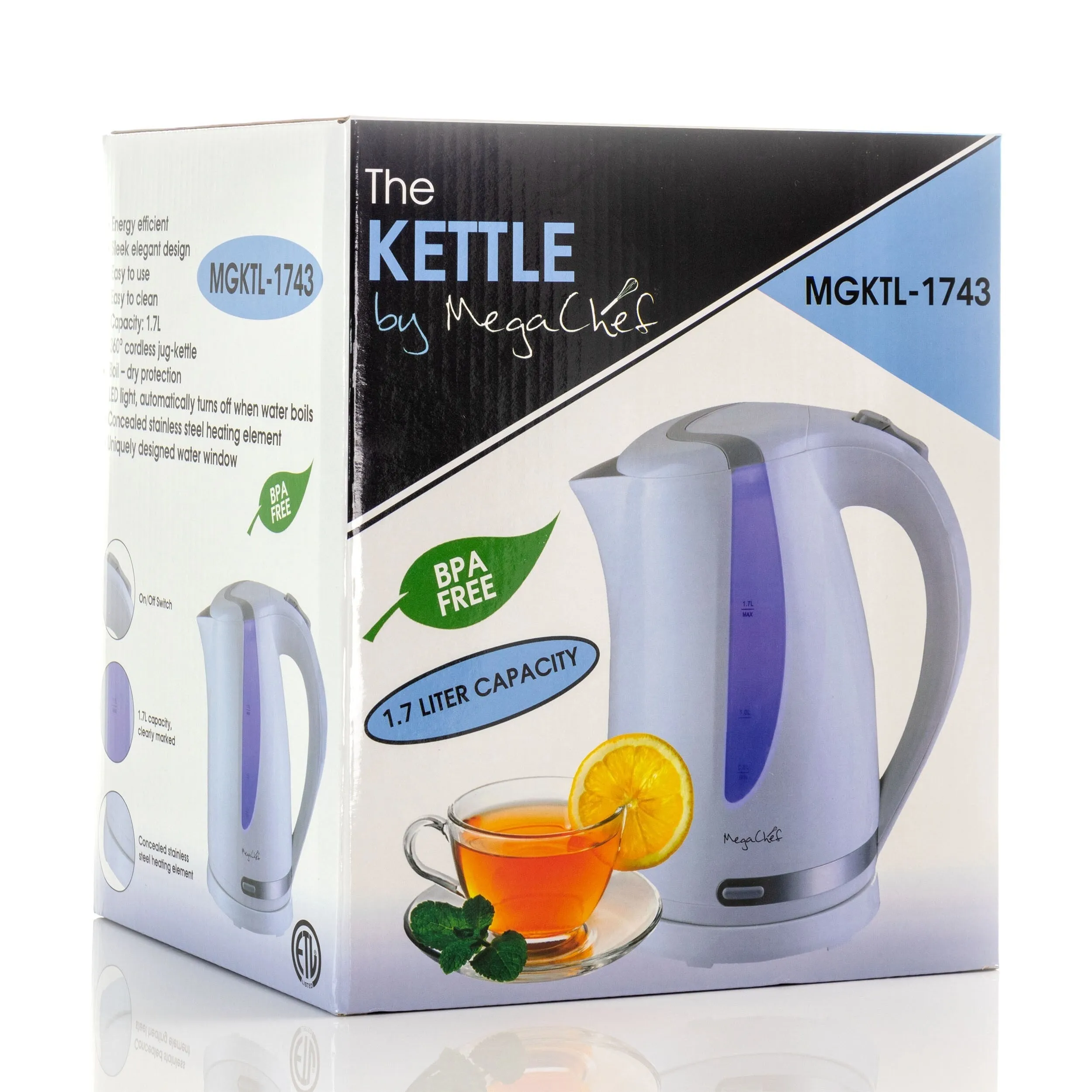 1.7L Rapid Boil Cordless Serving Electric Tea Kettle in White