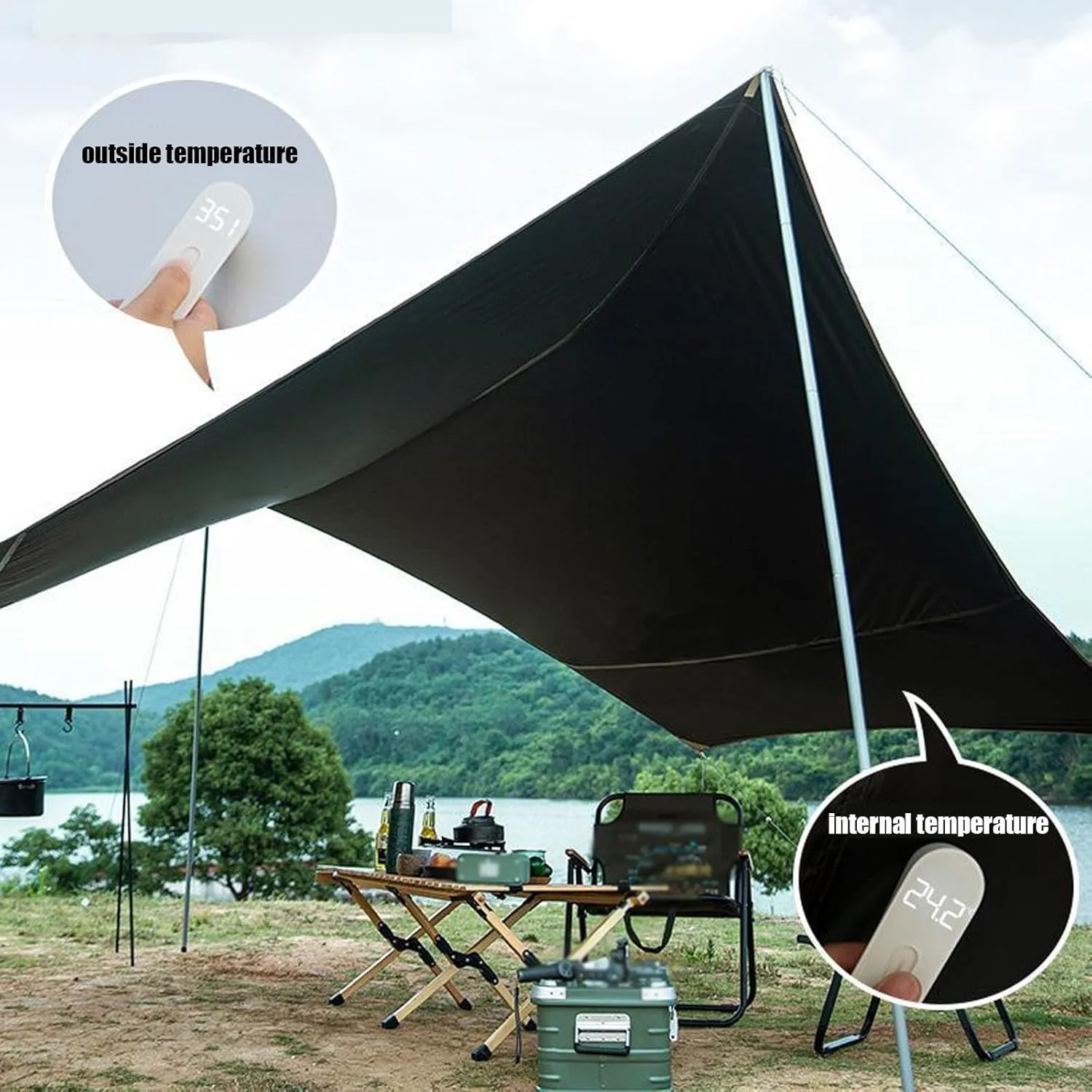 18x14ft Camping Tarp Rain Fly, Waterproof Camping Awning with Poles Rain Fly Sun Shelter for Picnic, Hiking, Backpacking(Olive Green,177x173x102inch)