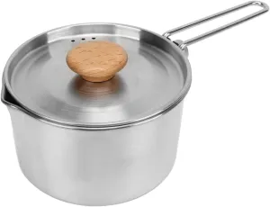 1L Camping Pot, 304 Stainless Steel Cooking Pot with Foldable Handle and Lid, Portable Camping Cookware for Outdoor Picnic Hiking