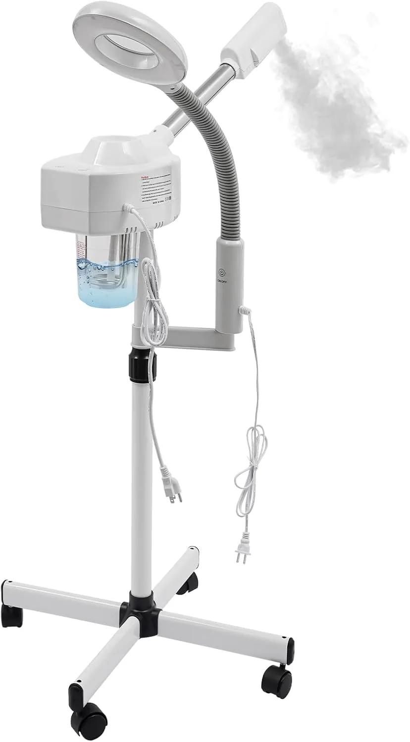 2-in-1 Facial Steamer with 5X Magnifying Lamp, Adjustable Mist, Deep Cleaning for Personal Skin Care, Face Steamer for Esthetician, Professional Facial Humidifier for Home Beauty Salon, White