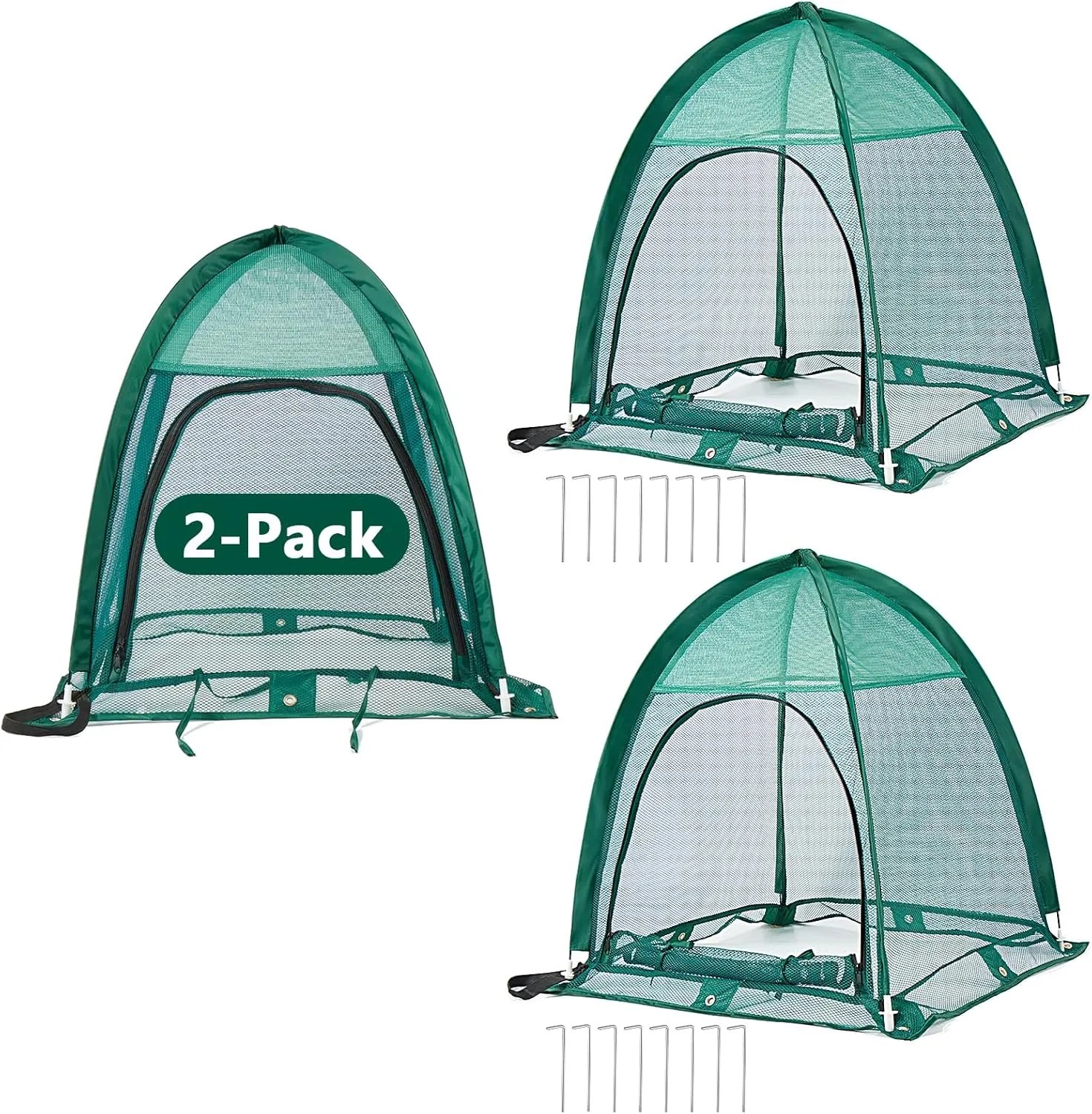 2 Packs Pop up Plant Cover, Garden Netting for Raised Beds, Crop Cage, Blueberry Bush Netting Cover with Metal Spikes Protect Plants Against Birds, Small Animals and Direct Sunlight - 28" x 28" x 30"