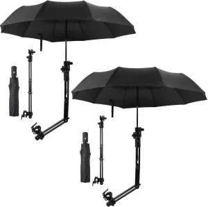 2 Pcs Beach Umbrella with Adjustable Universal Clamp Upf 50  Automatic Open and Close Windproof Travel Portable Golf Umbrella for Beach Chair, Stroller, Fishing