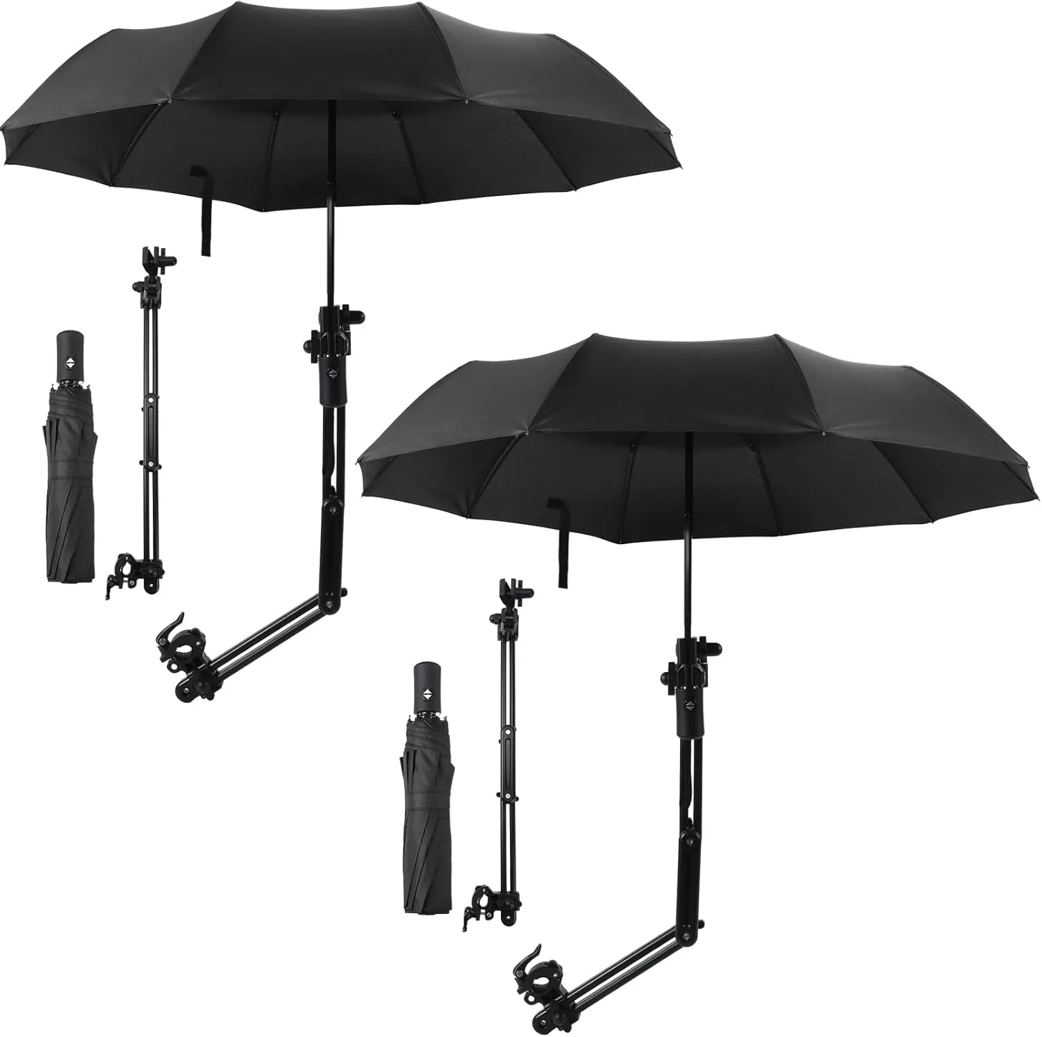 2 Pcs Beach Umbrella with Adjustable Universal Clamp Upf 50  Automatic Open and Close Windproof Travel Portable Golf Umbrella for Beach Chair, Stroller, Fishing