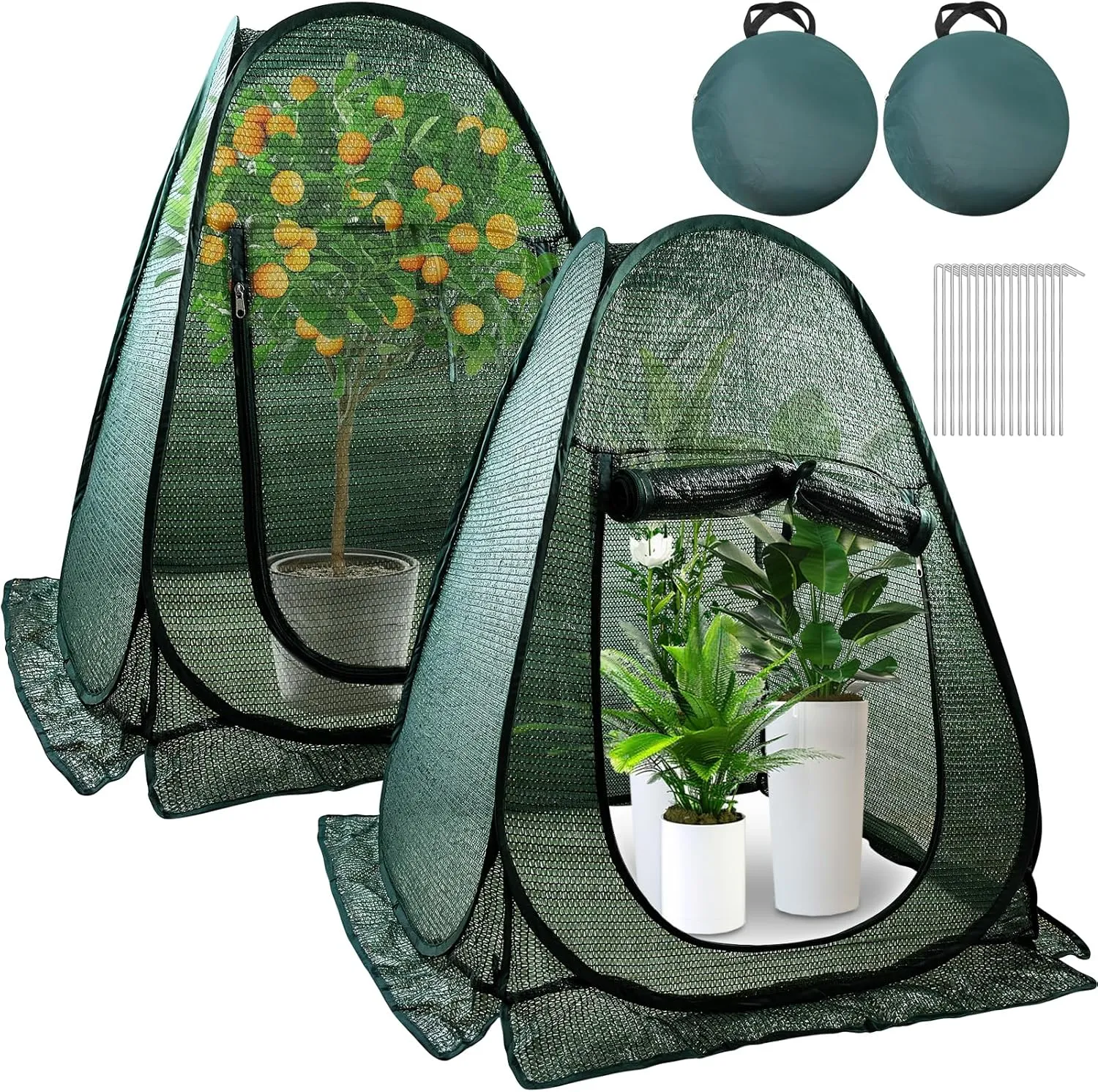 2 PCS Pop up Plant Cover Tent for Outdoor Plants, Large Plant Shade Tent 80% UV Resisitant Sunblock Shade Cloth Net Zipper Door Garden Pest Guard Plants Sun Protection with Stakes, 28 x 28 x 32 Inch