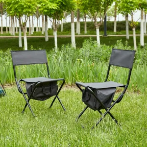 2-Piece Portable Outdoor Folding Chair with Storage Bag, Lightweight Frame for Camping, Picnics, and Fishing, Grey