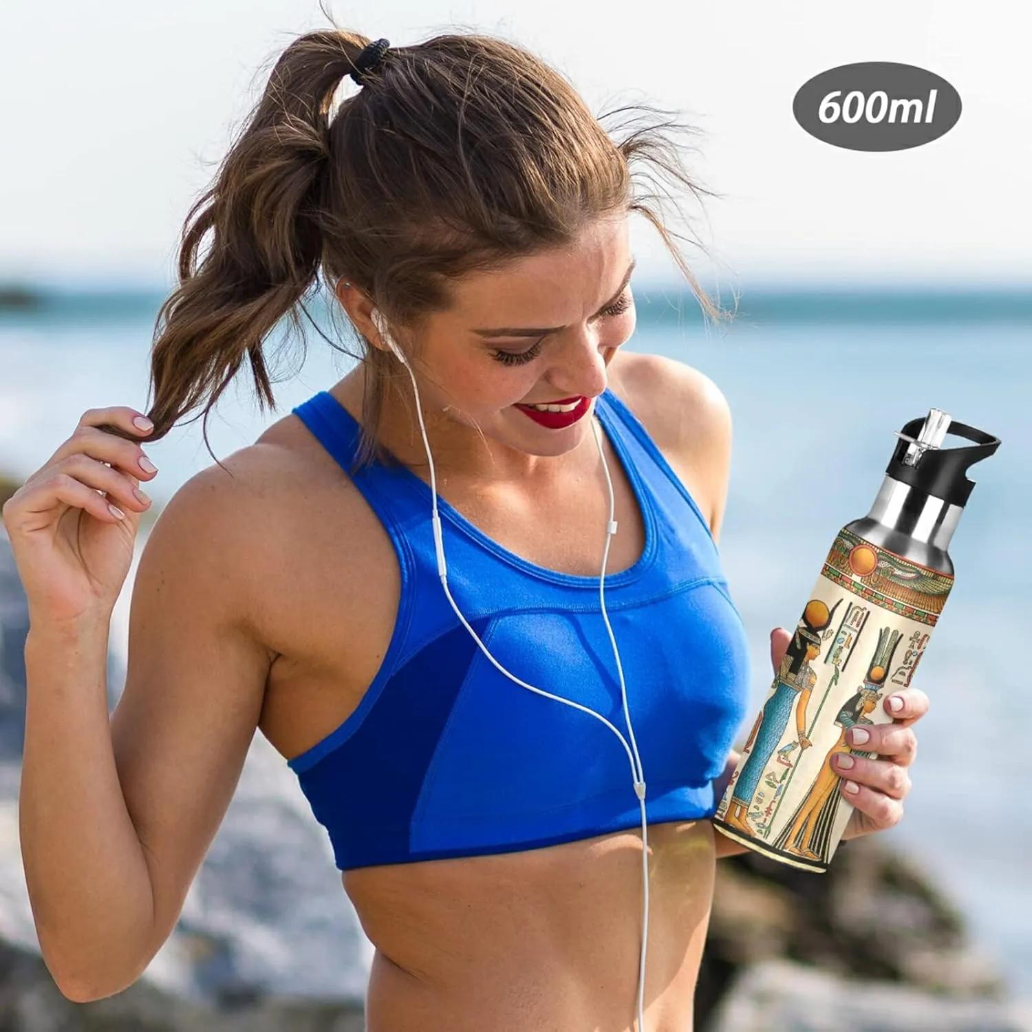 20 OZ Queen Of Egypt Water Bottle with Straw, Sports Water Bottle BPA Free Stainless Steel Water Jugs for Gym, Kitchen, Working, Outdoor（26）