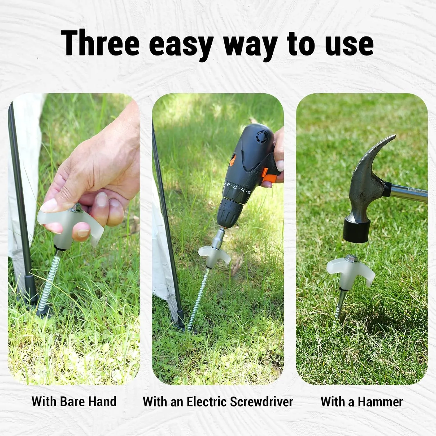 20 Pack Screw in Tent Stakes Heavy Duty-8” Metal Pegs for Ground, Drill in Camping Stake with Hex Head Driver, Spikes Puller, Protector in a Carrying Bag, for Hiking, Hammocks, Glow in Dark
