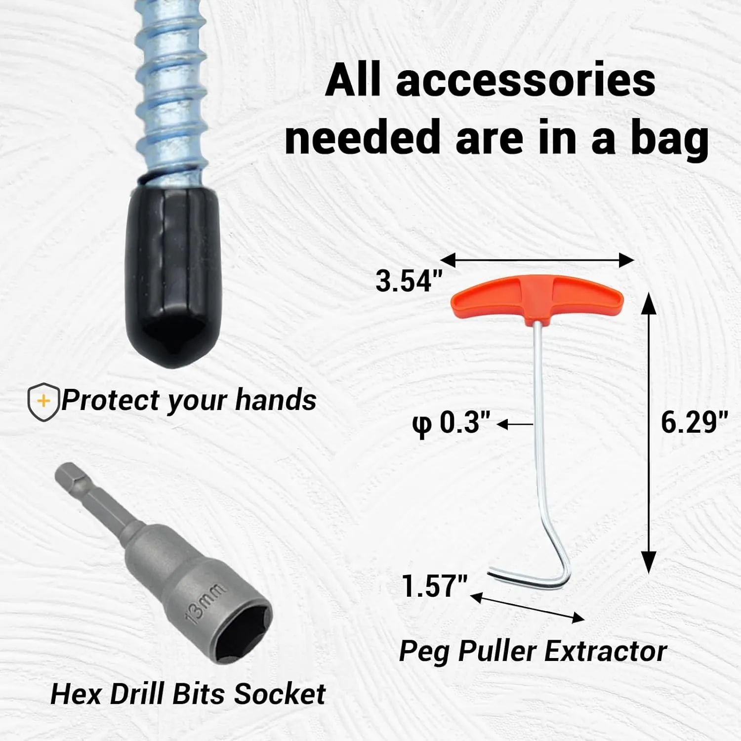 20 Pack Screw in Tent Stakes Heavy Duty-8” Metal Pegs for Ground, Drill in Camping Stake with Hex Head Driver, Spikes Puller, Protector in a Carrying Bag, for Hiking, Hammocks, Glow in Dark