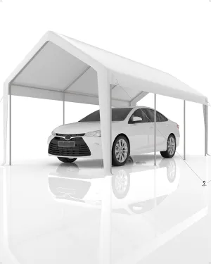 20'x 13'x 11' Windproof Carport Top Replacement Cover Heavy-Duty Garage Top Tent Shelter Tarp Waterproof & UV Protected (Top Cover ONLY, Frame Not Included) White